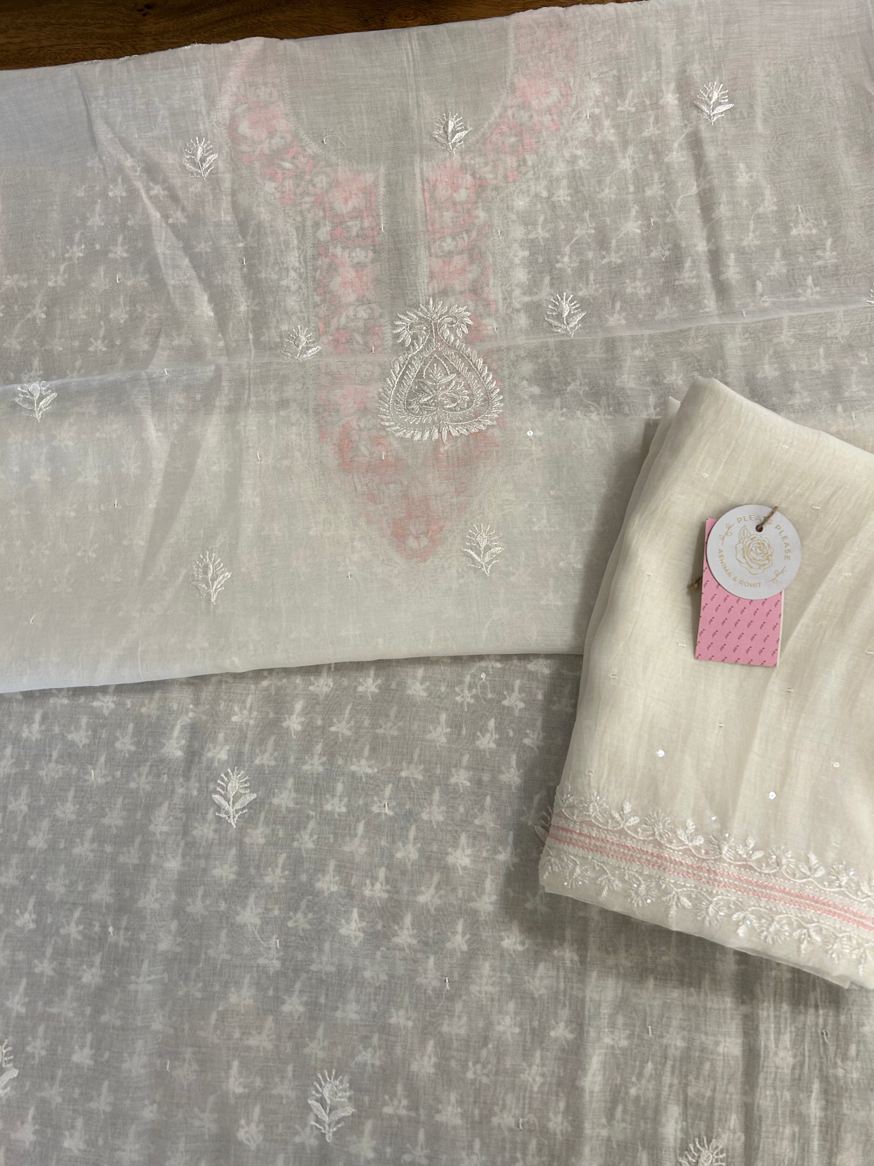 Dyeable Chanderi Parsi Gara Chikankari Kurta & Dupatta