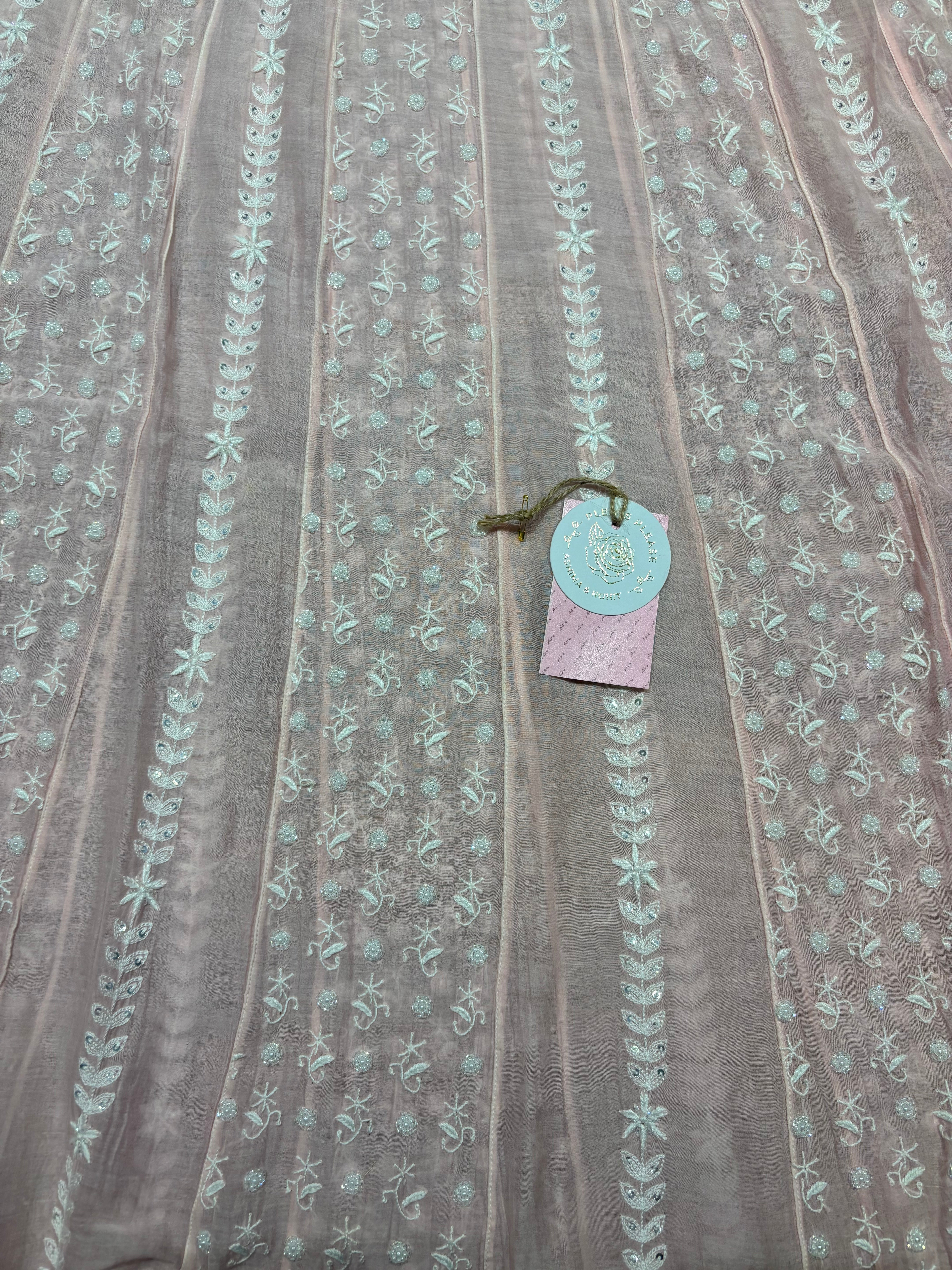 Pink Chanderi mul Chikankari Anarkali And Dupatta set