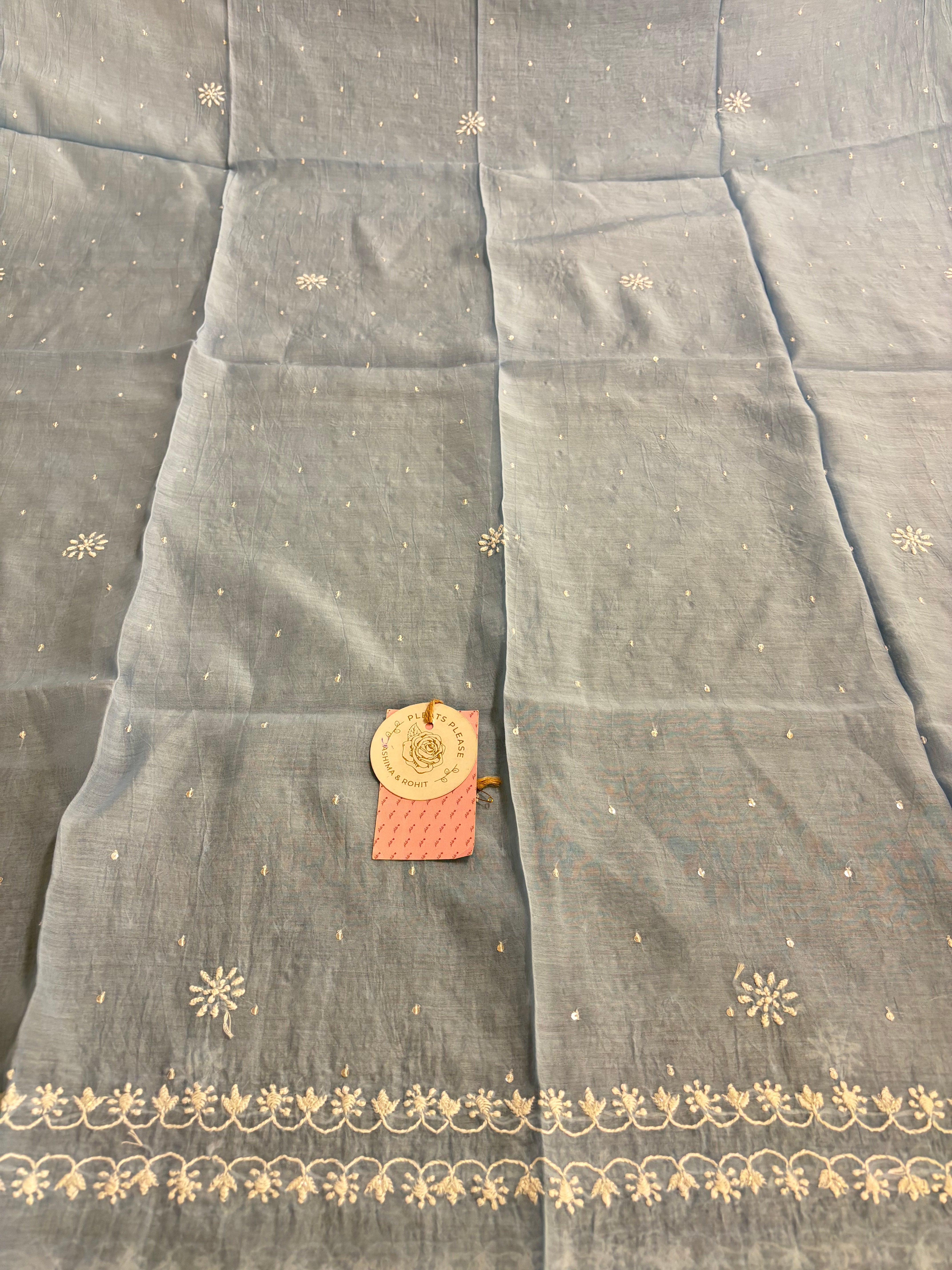 Powder Blue Chanderi Mul Chikankari Kurta  and Dupatta