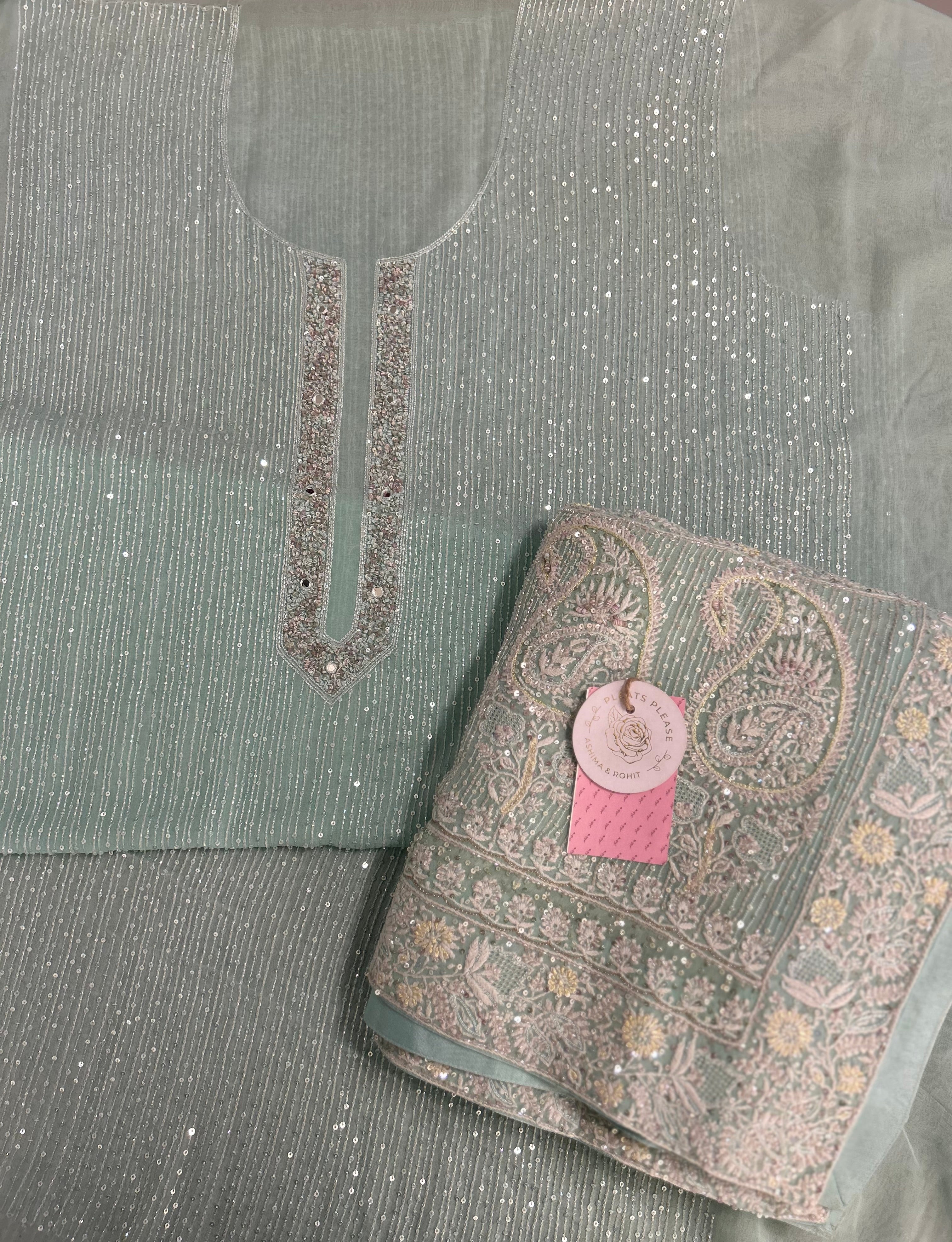 Powder Blue Pure & Premium Georgette Chikankari kurta & Dupatta