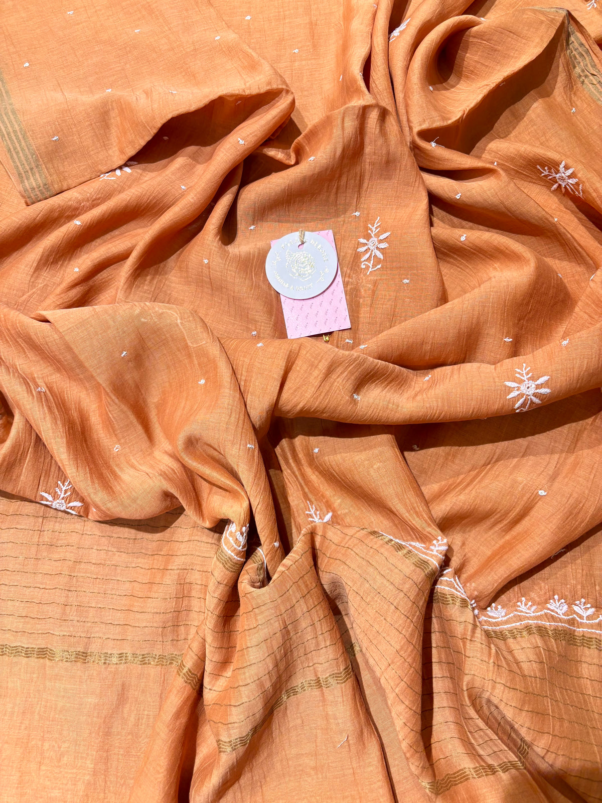 Caramel Brown Chanderi Mul Chikankari A-Line Kurta & Dupatta