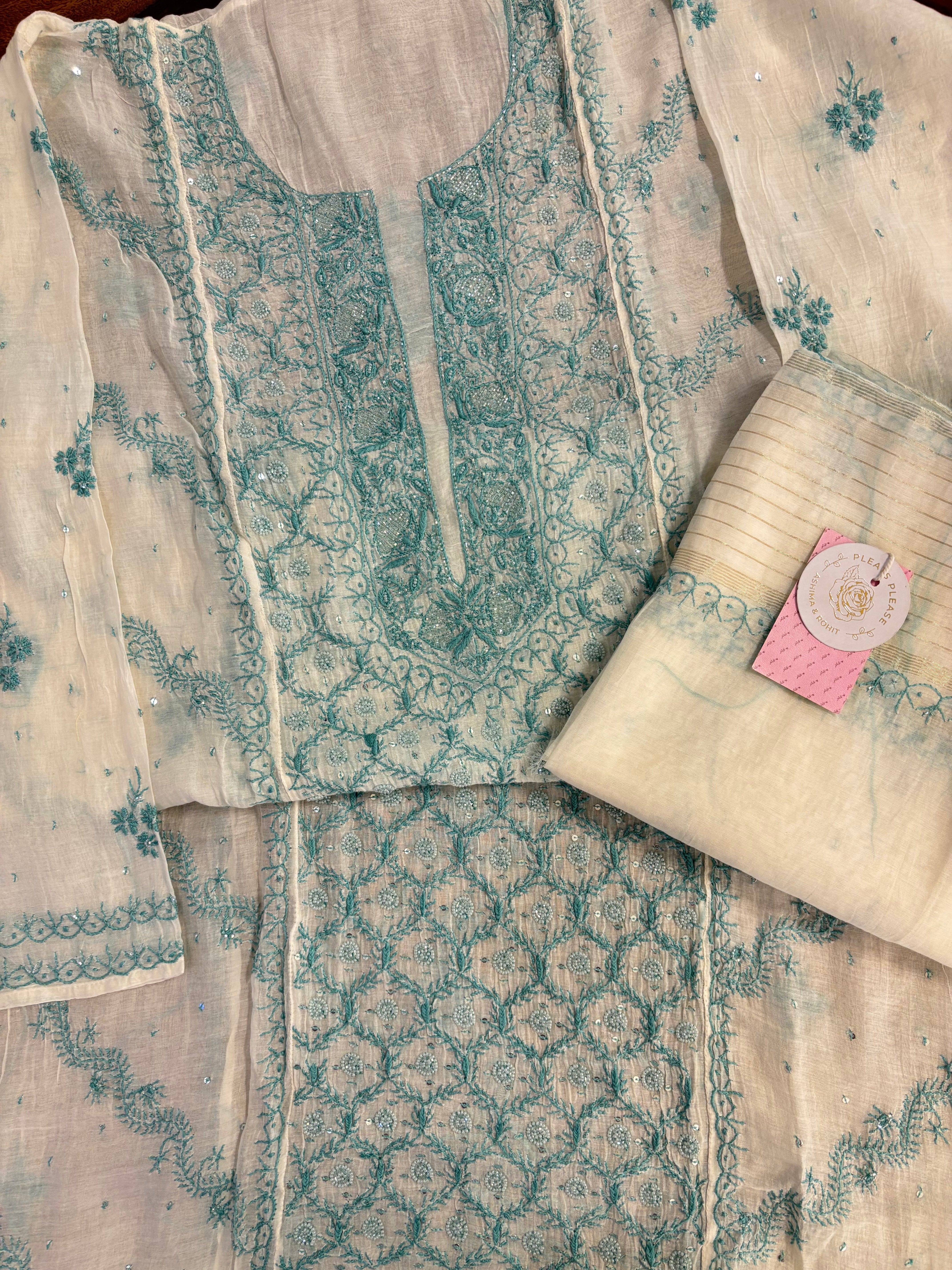 Dyeable Chanderi Mul Chikankari Kurta & Dupatta