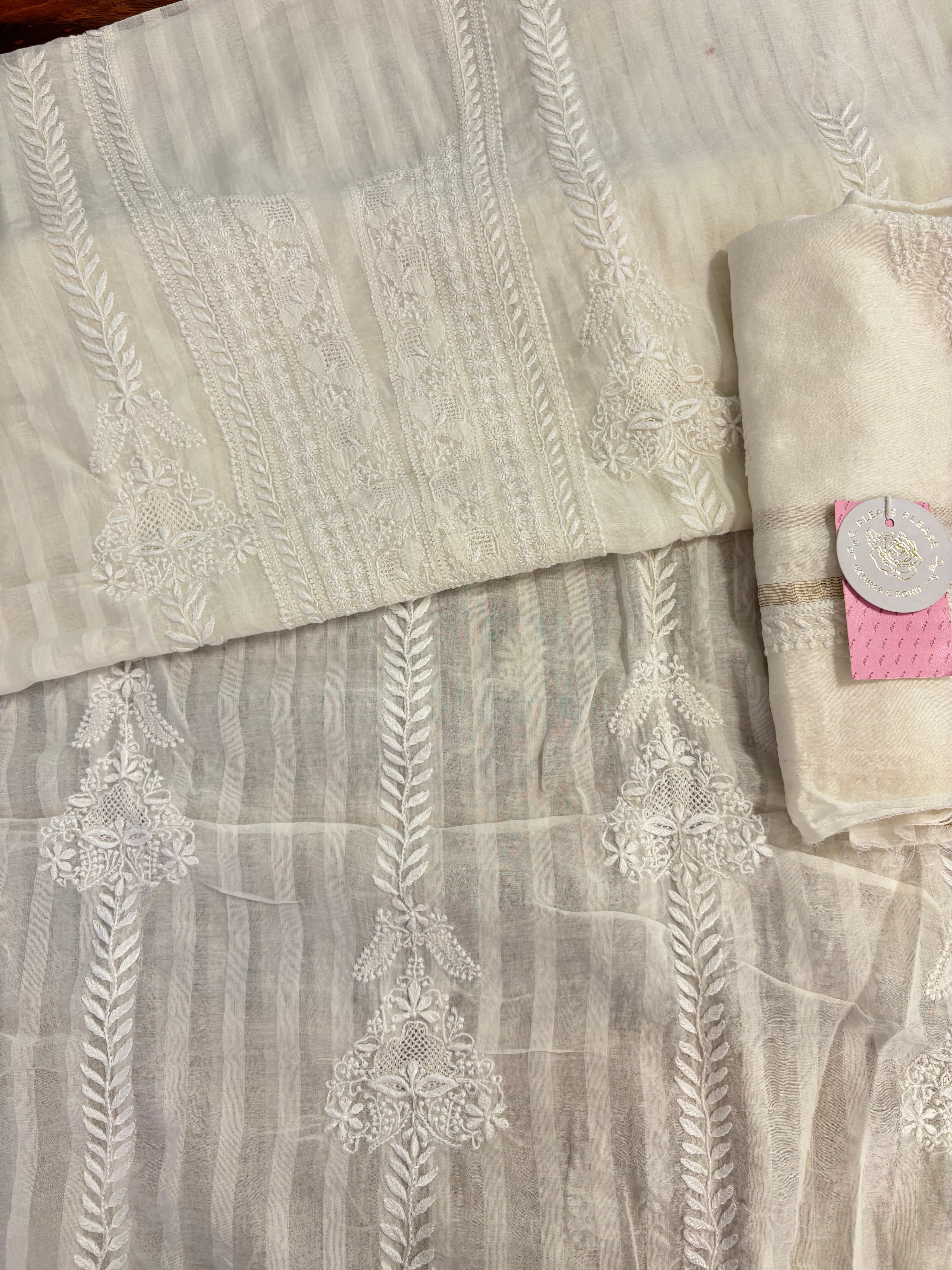 Dyeable Pure Chanderi Chikankari Kurta & Dupatta Set