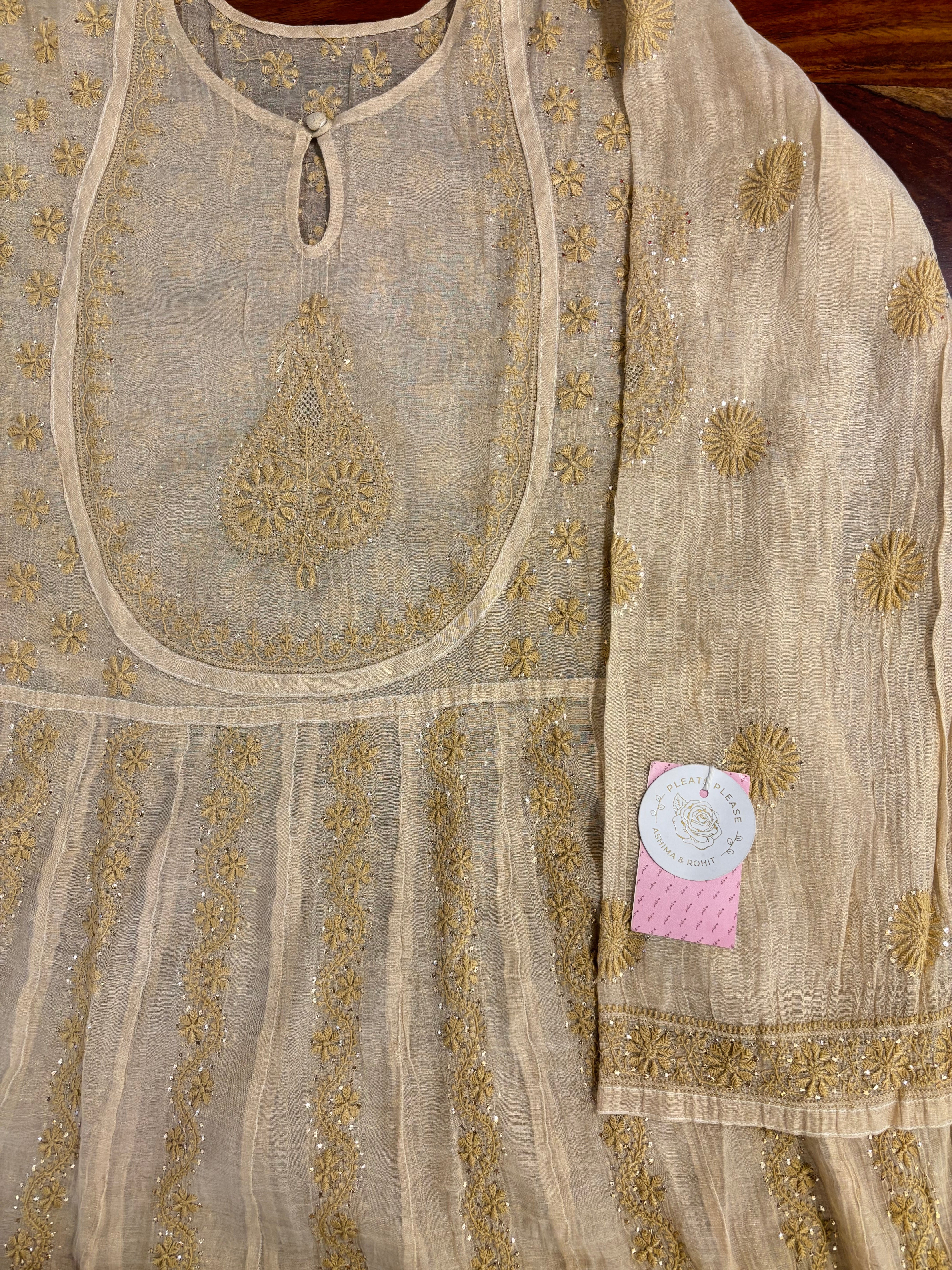 Dyeable Pure & Premium Tissue Mukaish Chikankari Bajirao Anarkali & Dupatta