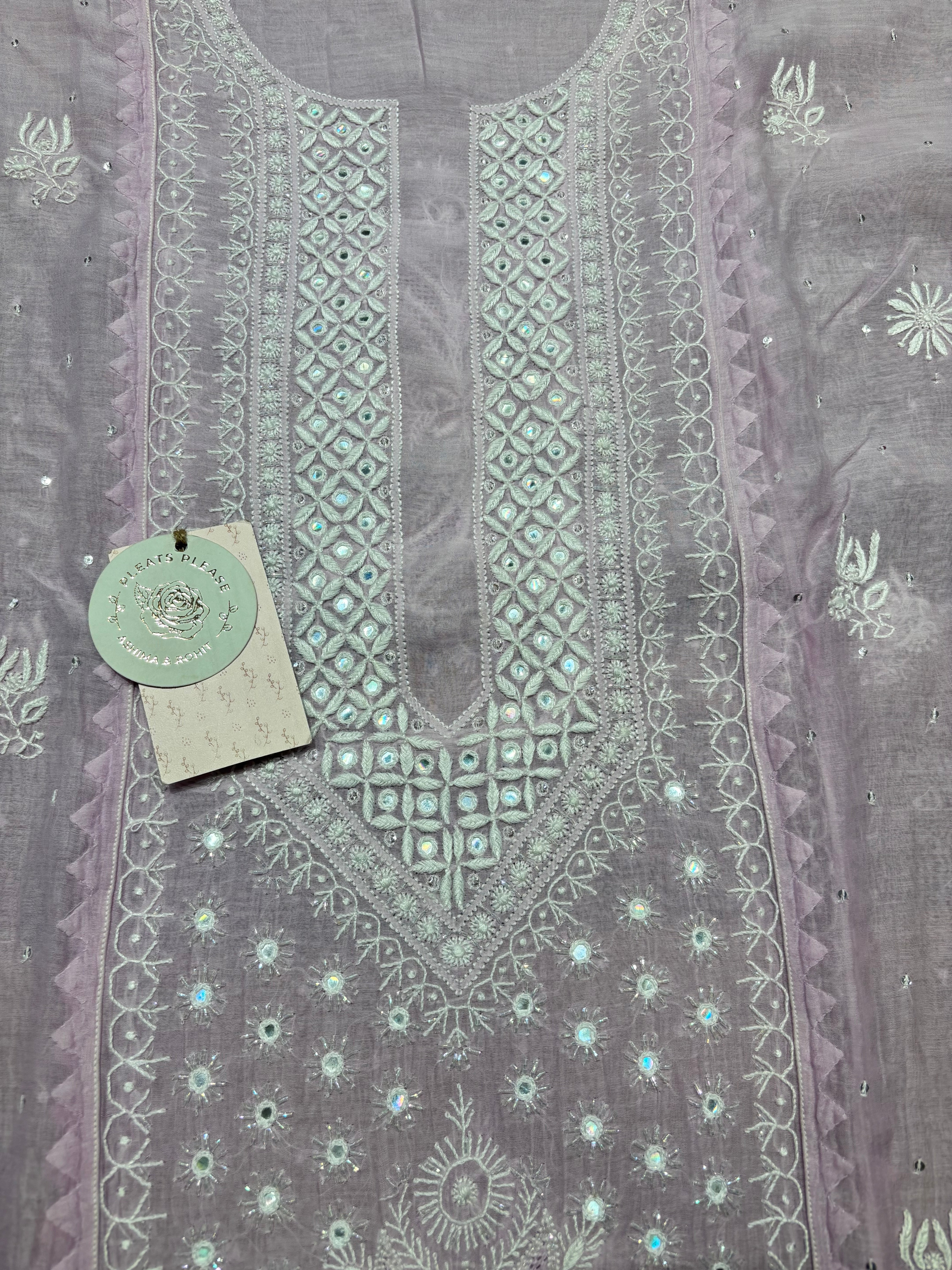 Lilac Chanderi Mul Chikankari Kurta and Dupatta Set