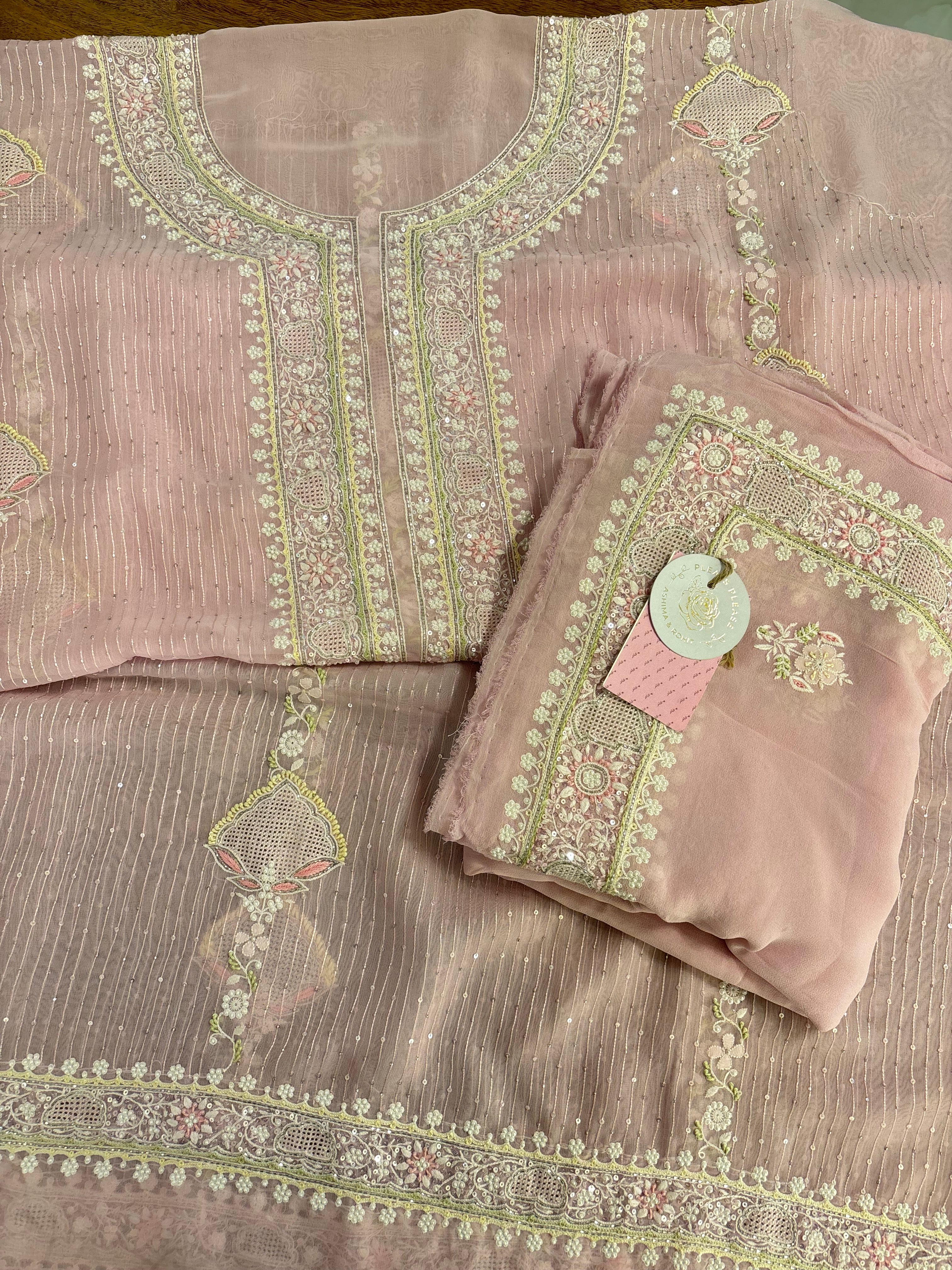 Baby Pink Pure & Premium  Georgette Chikankari Kurta & Dupatta