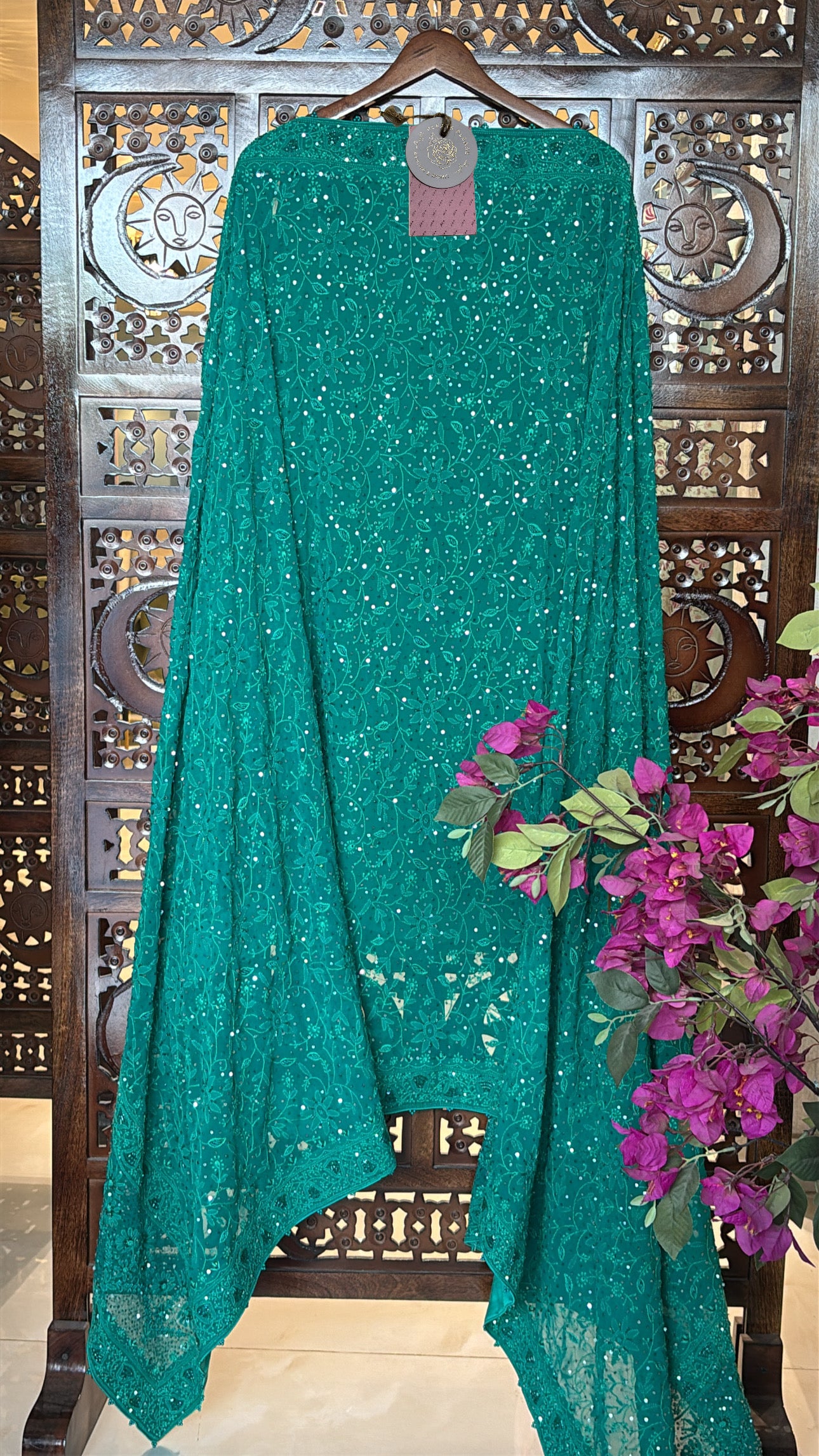 Emerald Green Pure & Premium Georgette Chikankari Dupatta