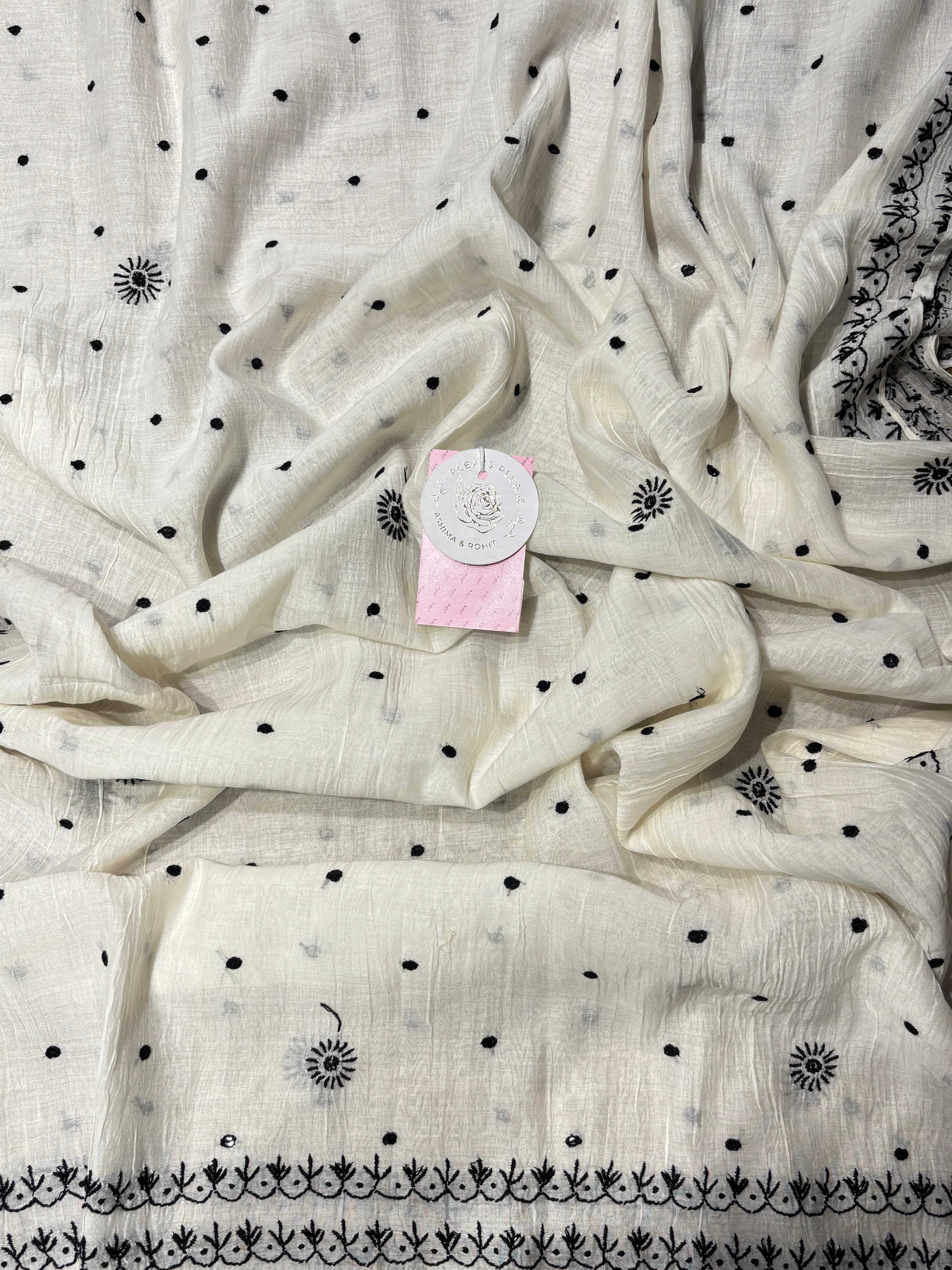 Dyeable Chanderi Mul Chikankari Kurta & Dupatta