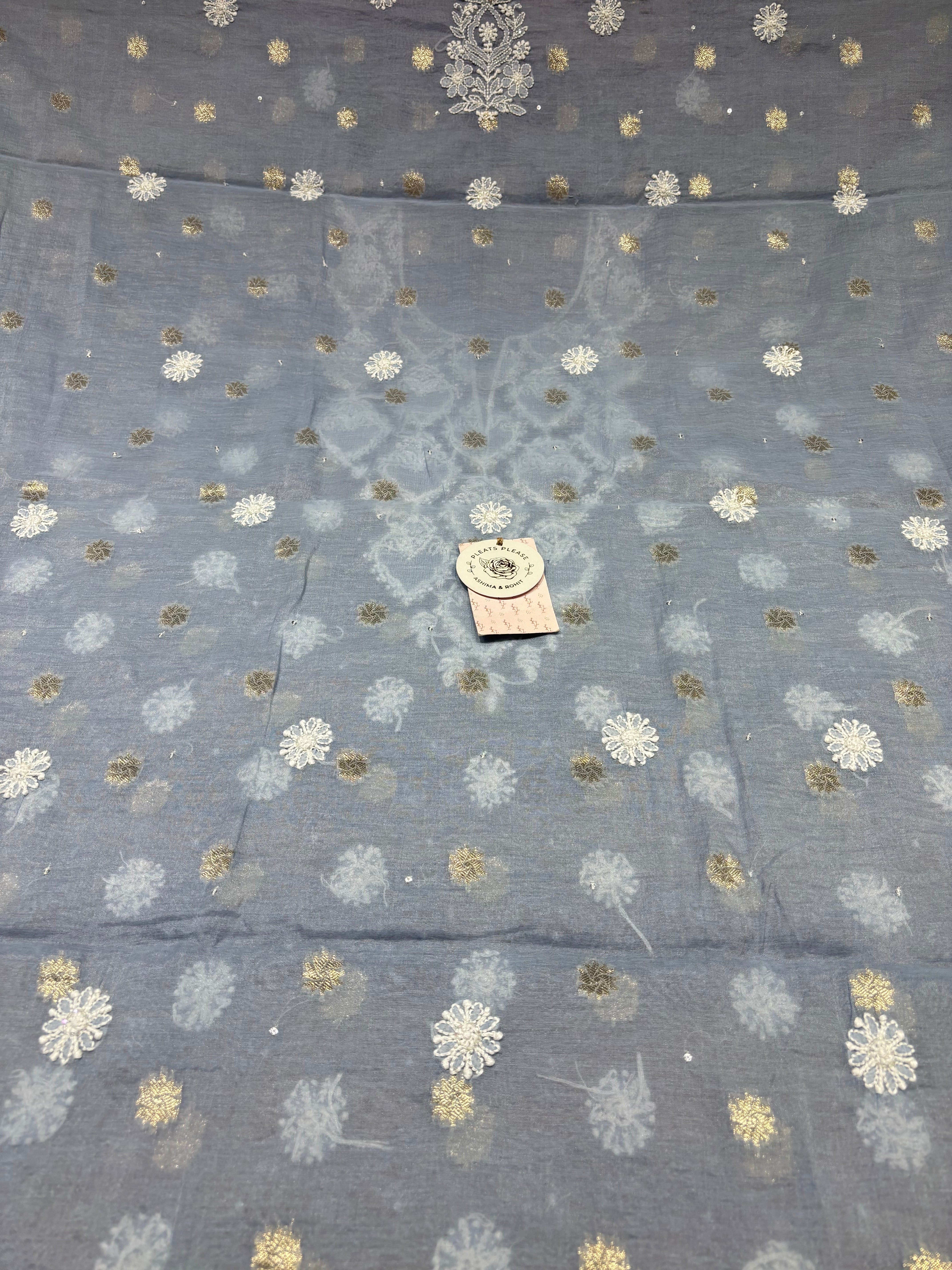 Powder Blue Chanderi Silk Chikankari Kurta & Dupatta Fabric