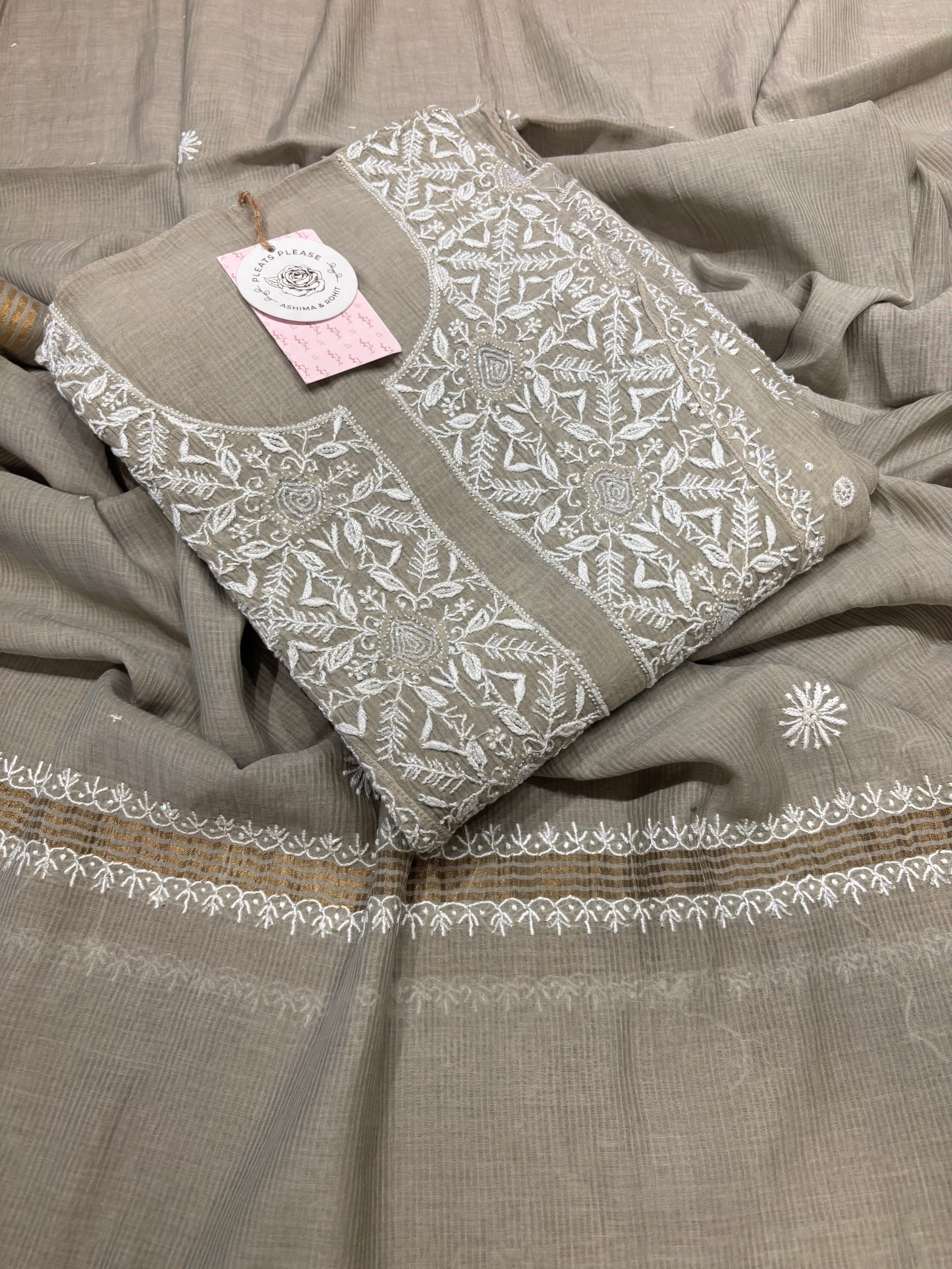 Green Tint Chanderi Maheshwari Anarkali and Dupatta set