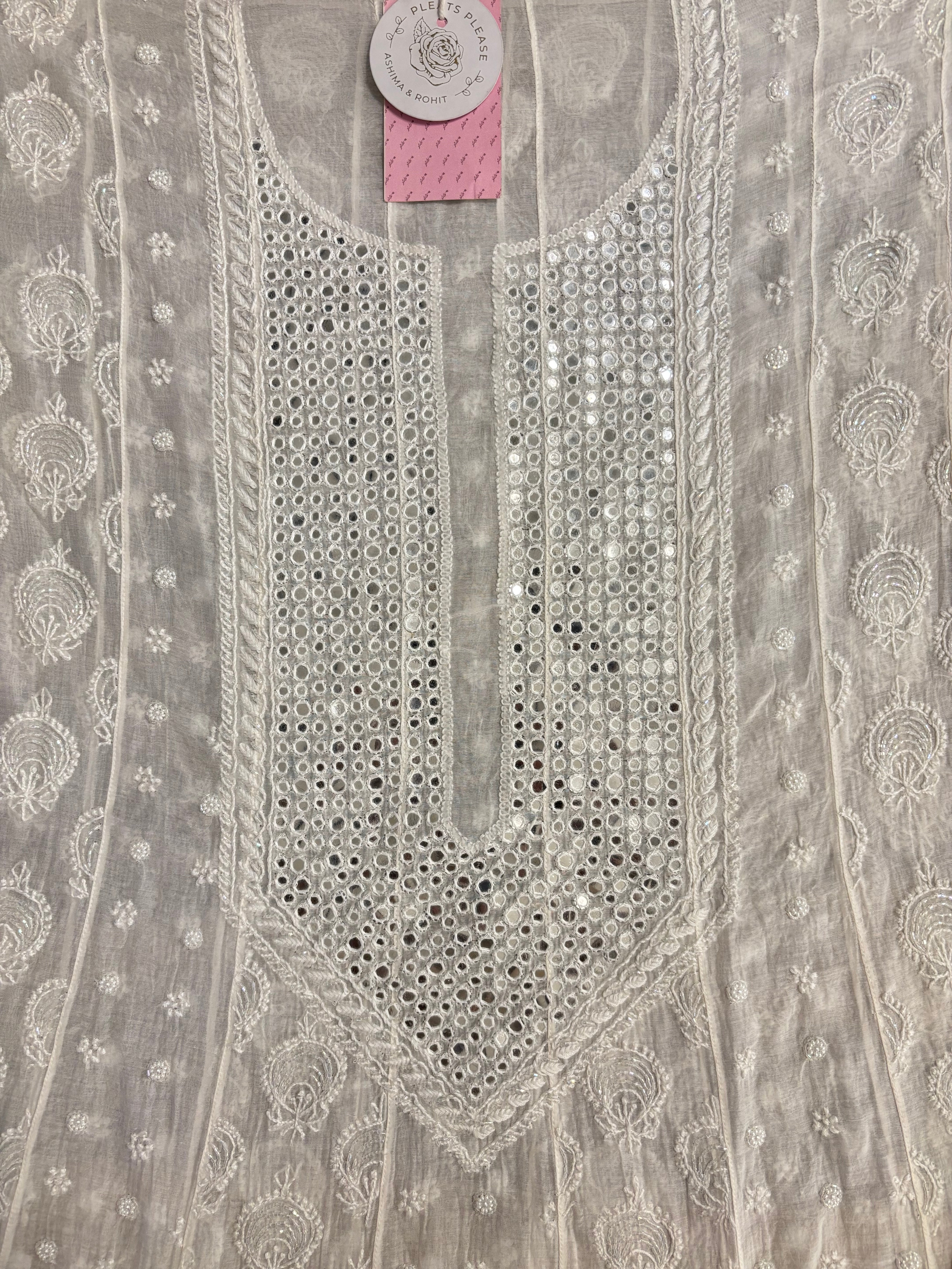 Dyeable Chanderi Mirror Chikankari Anarkali & Dupatta Set