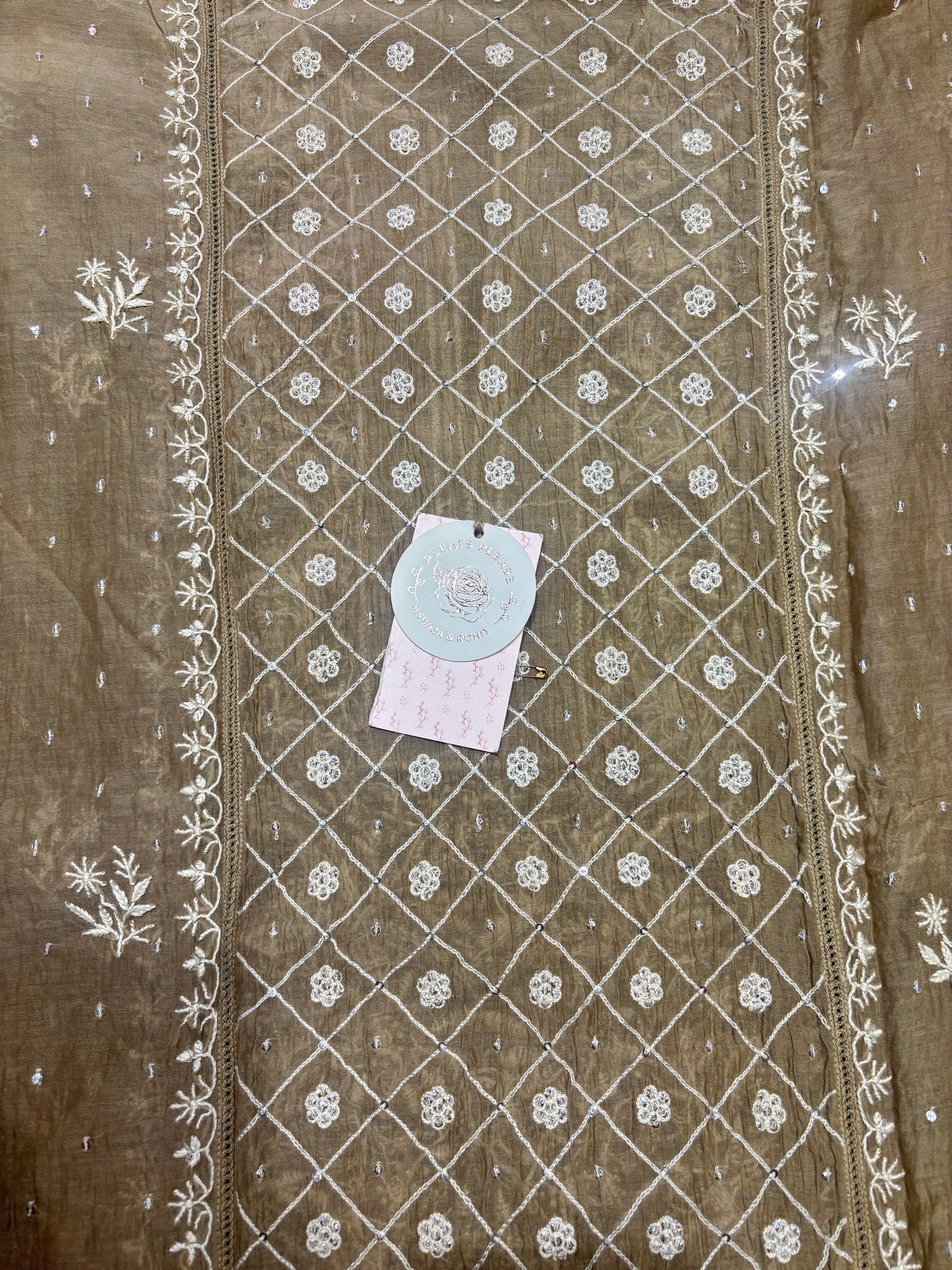 Brown Chanderi Mul Chikankari Kurta & Dupatta Set