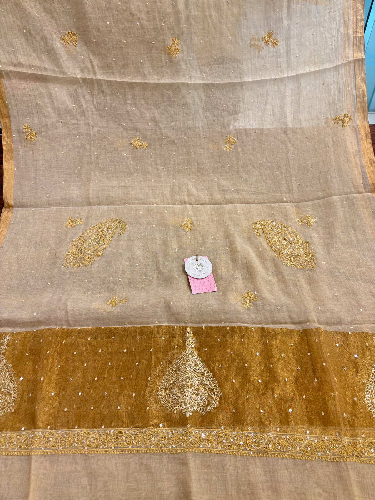 Dyeable Pure & Premium Tissue Mirror Chikankari Bajirao Anarkali & Dupatta