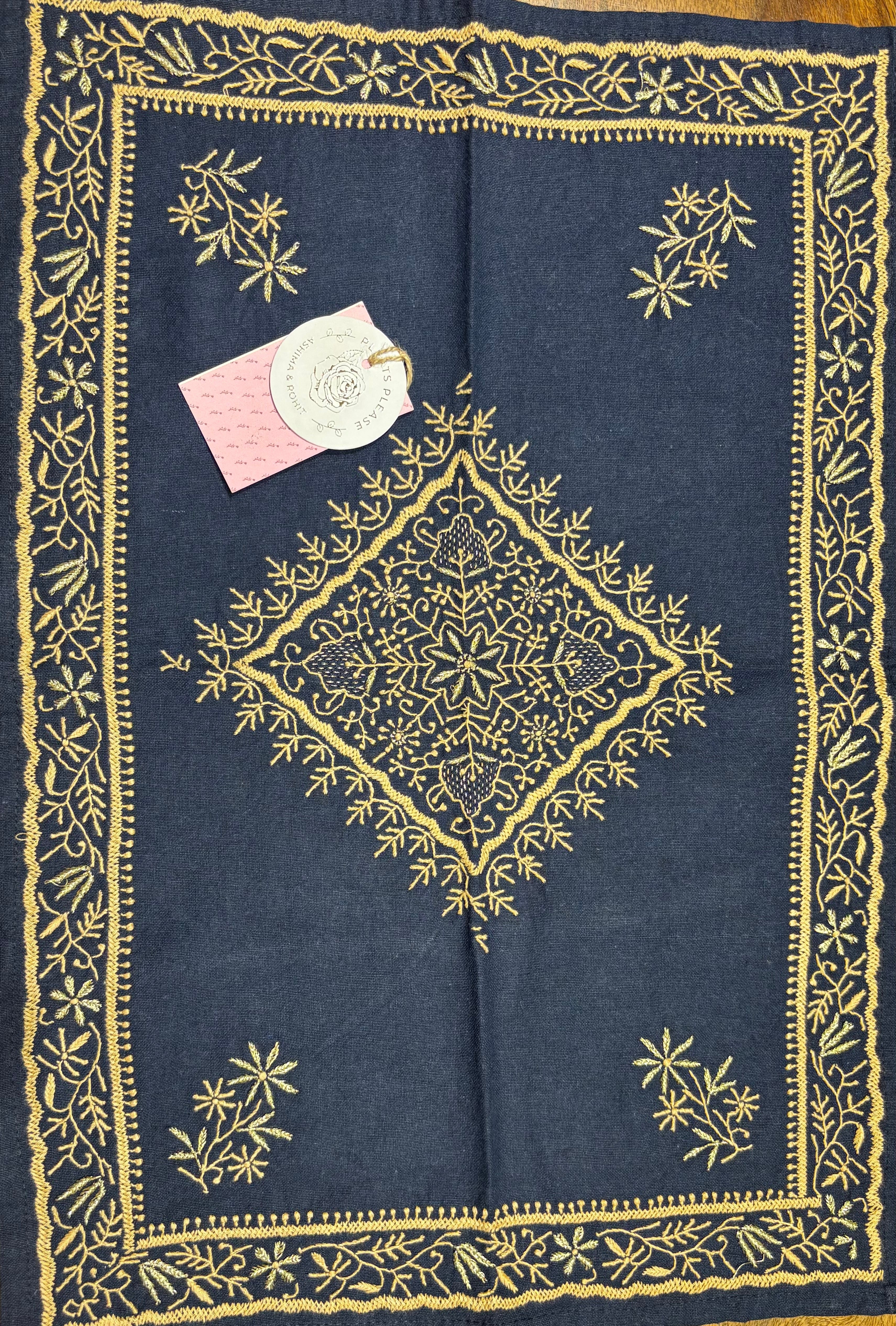 Royal Blue Linen Cotton Chikankari Table Mat