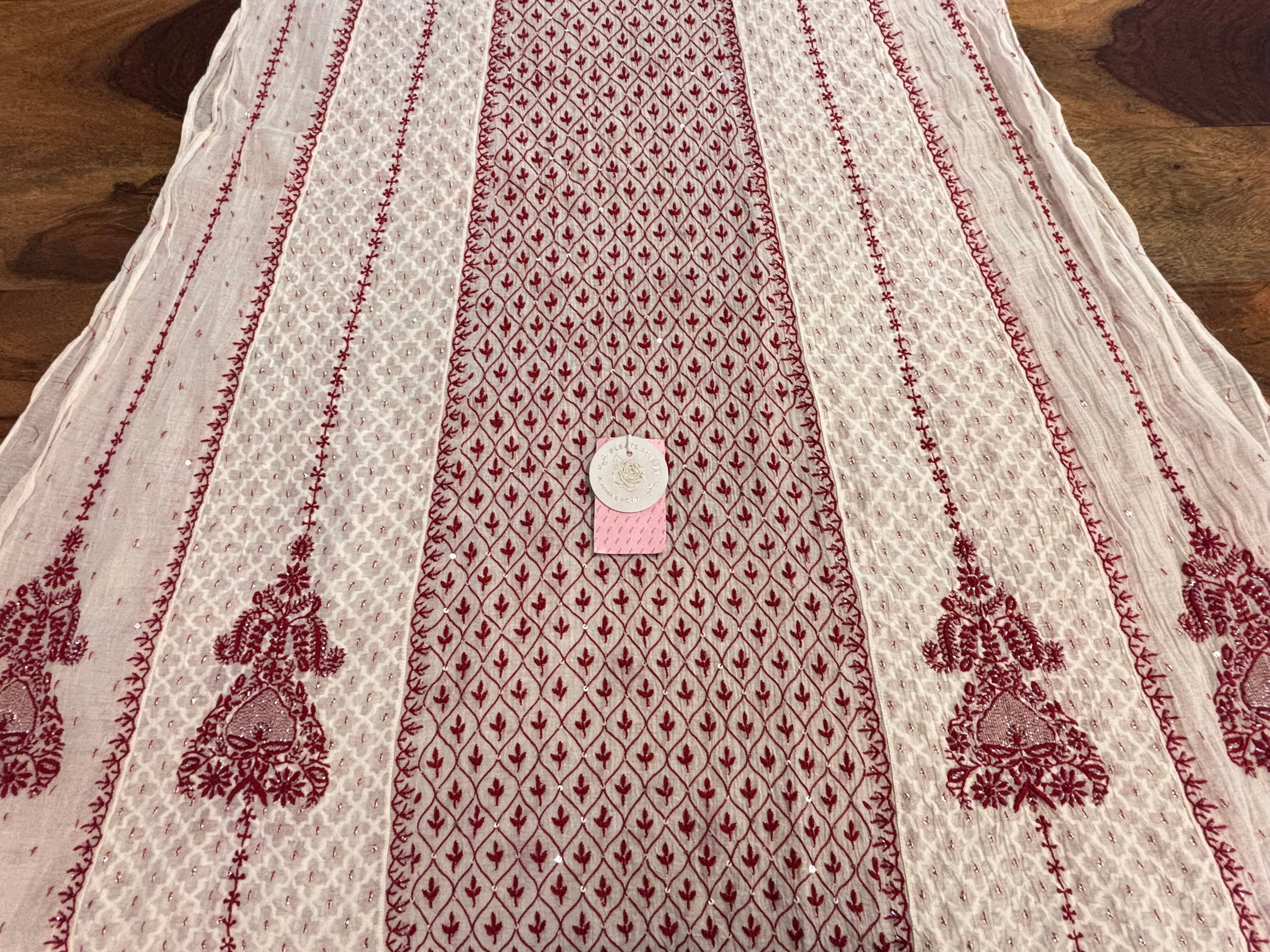 Dyeable Pure Chanderi Chikankari Anarkali & Dupatta Set