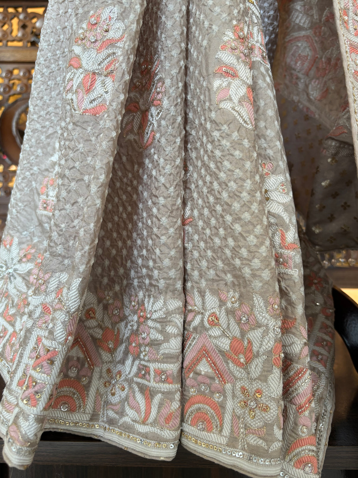 Platinum Grey Bandhej Zardozi Embellished Saree