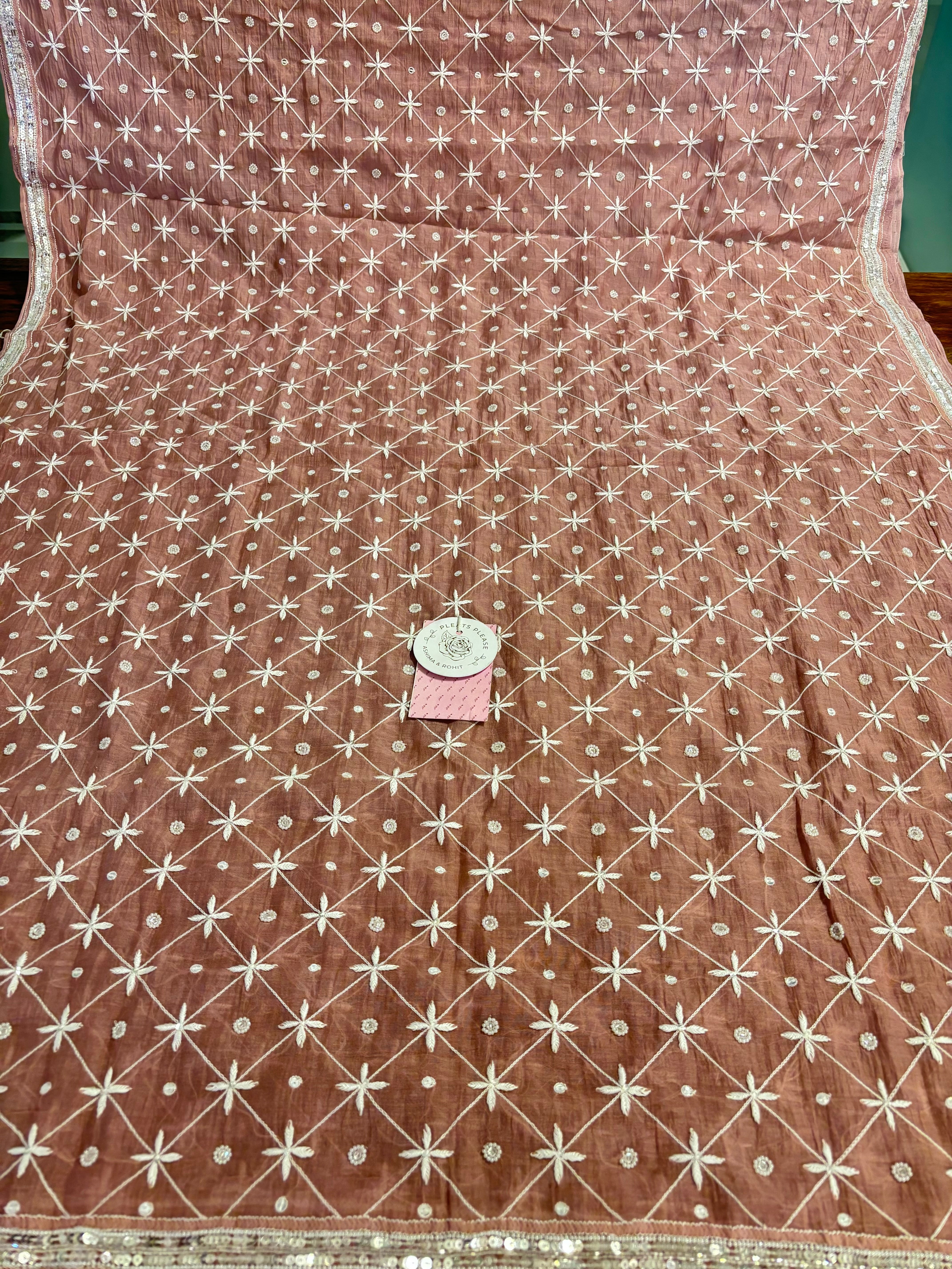 Dusty Peach Chanderi Mul Chikankari Kurta & Heavy Dupatta