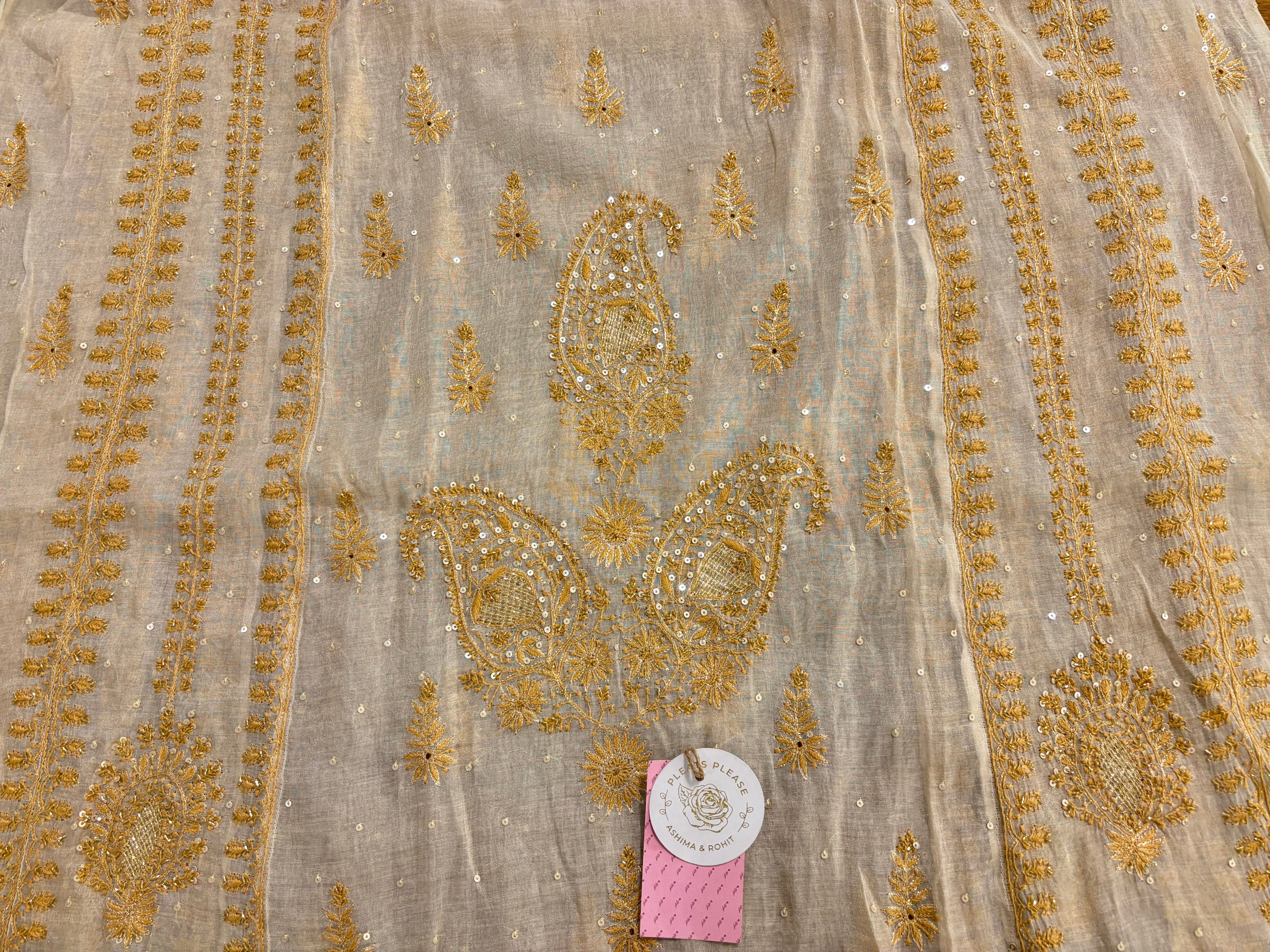 Dyeable Ivory Silver Pure & Premium Tissue Chikankari Kurta & Dupatta