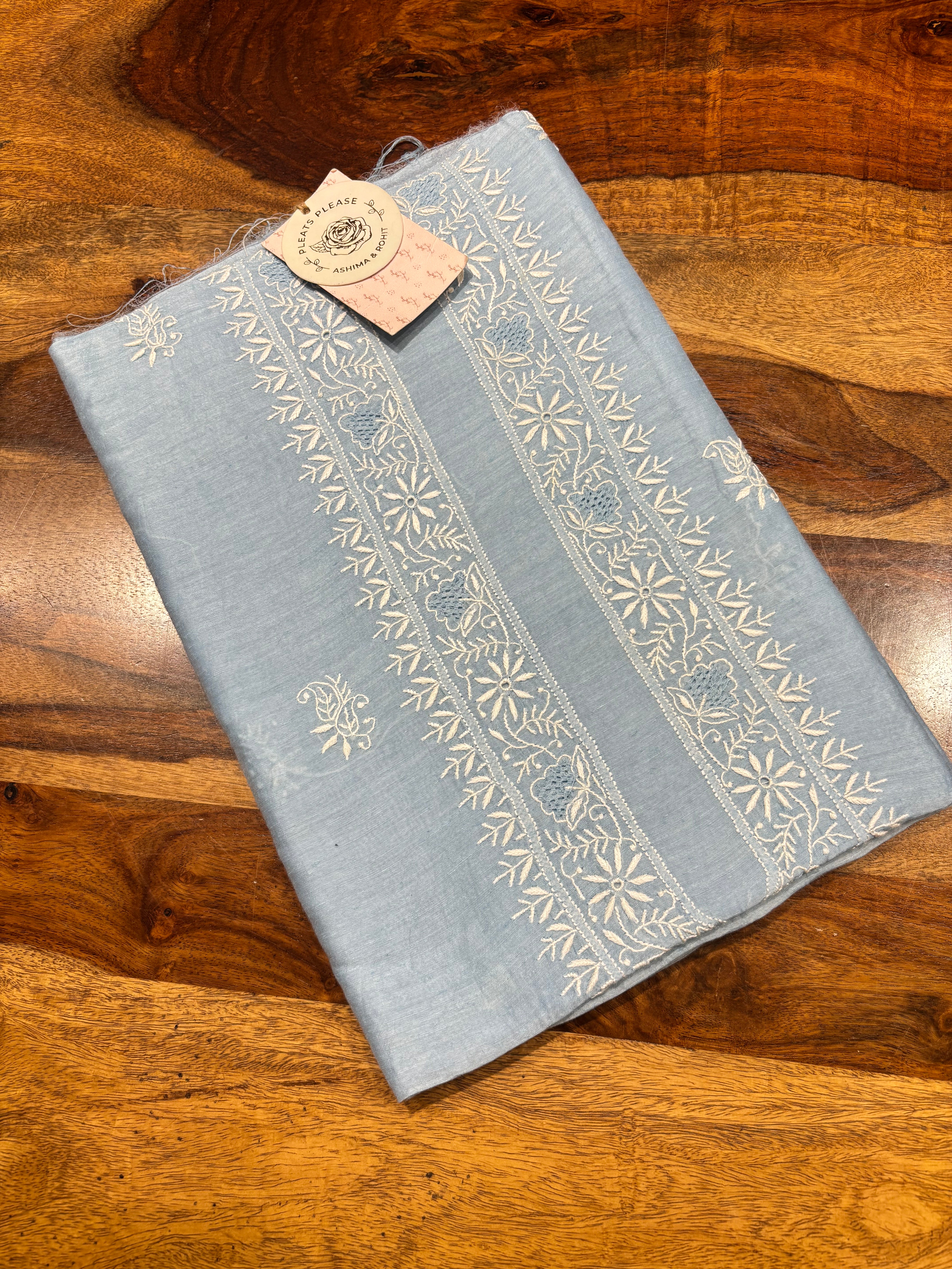 Powder Blue Linen Chikankari Men’s Kurta Fabric