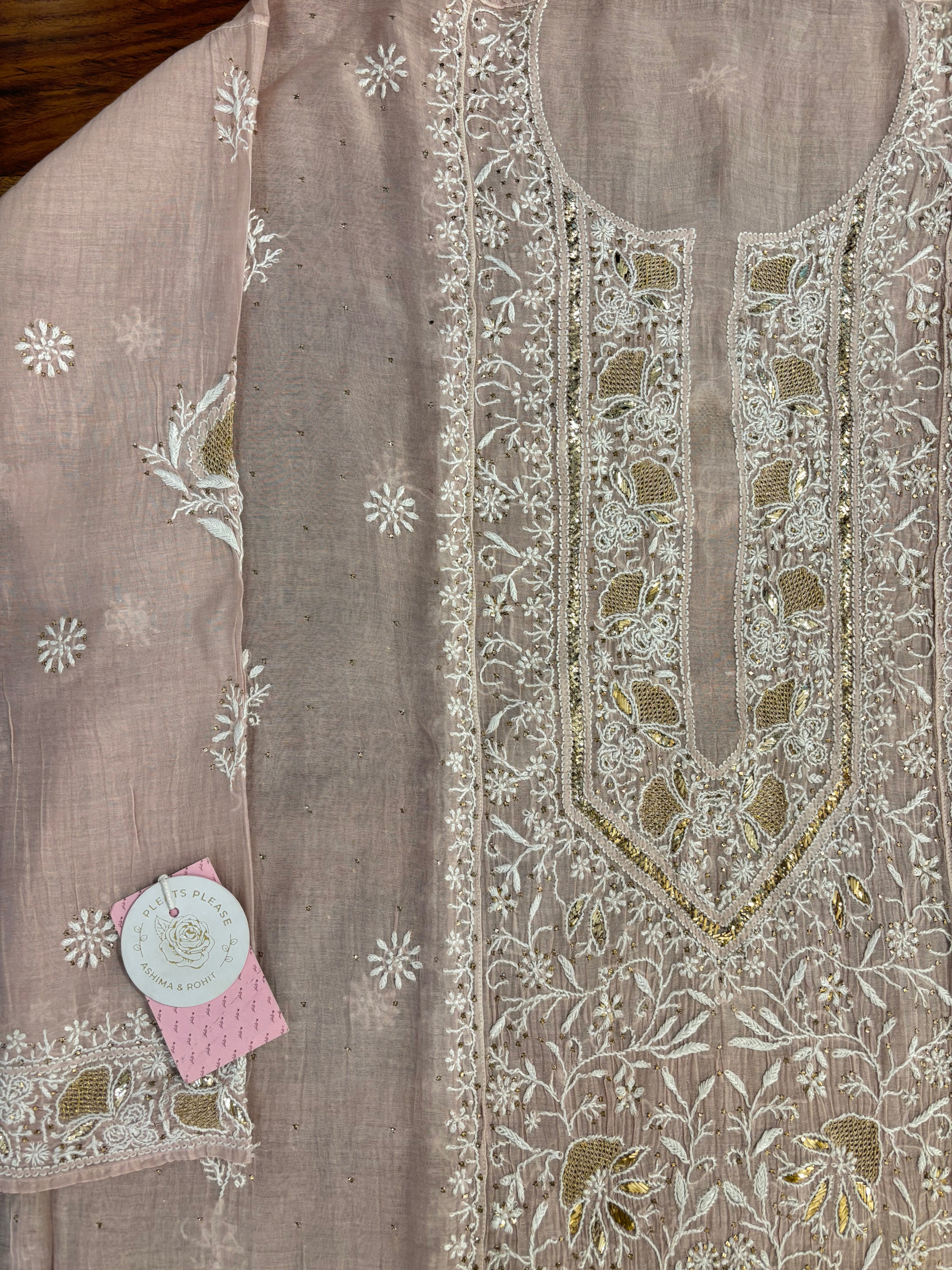 Rose Dust Chanderi Mul Mukaish & Chikankari Kurta & Dupatta