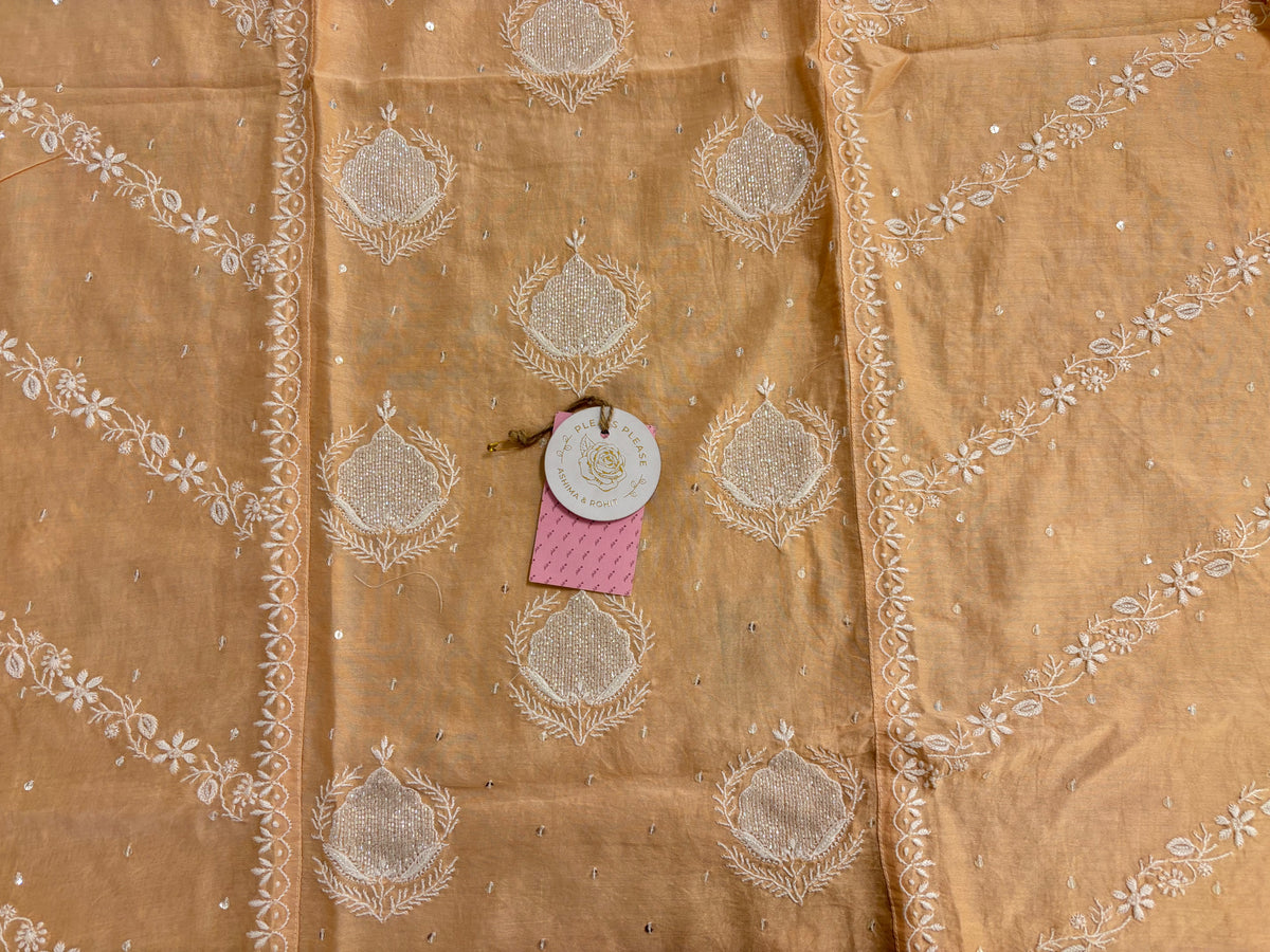 Gold Cream Chanderi Chikankari Kurta & Dupatta