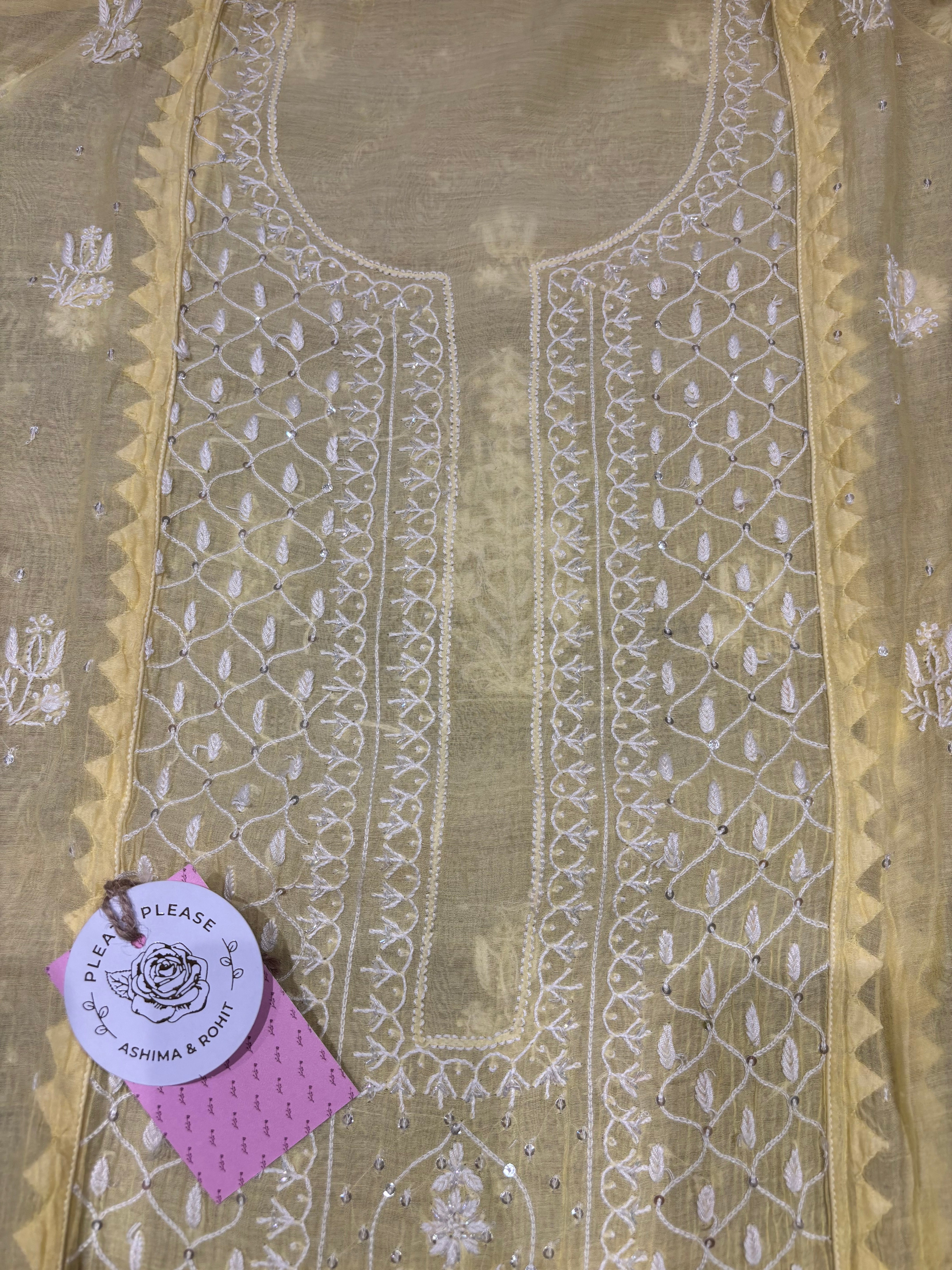 Butter Yellow Chanderi Mul Chikankari Kurta & Dupatta Set