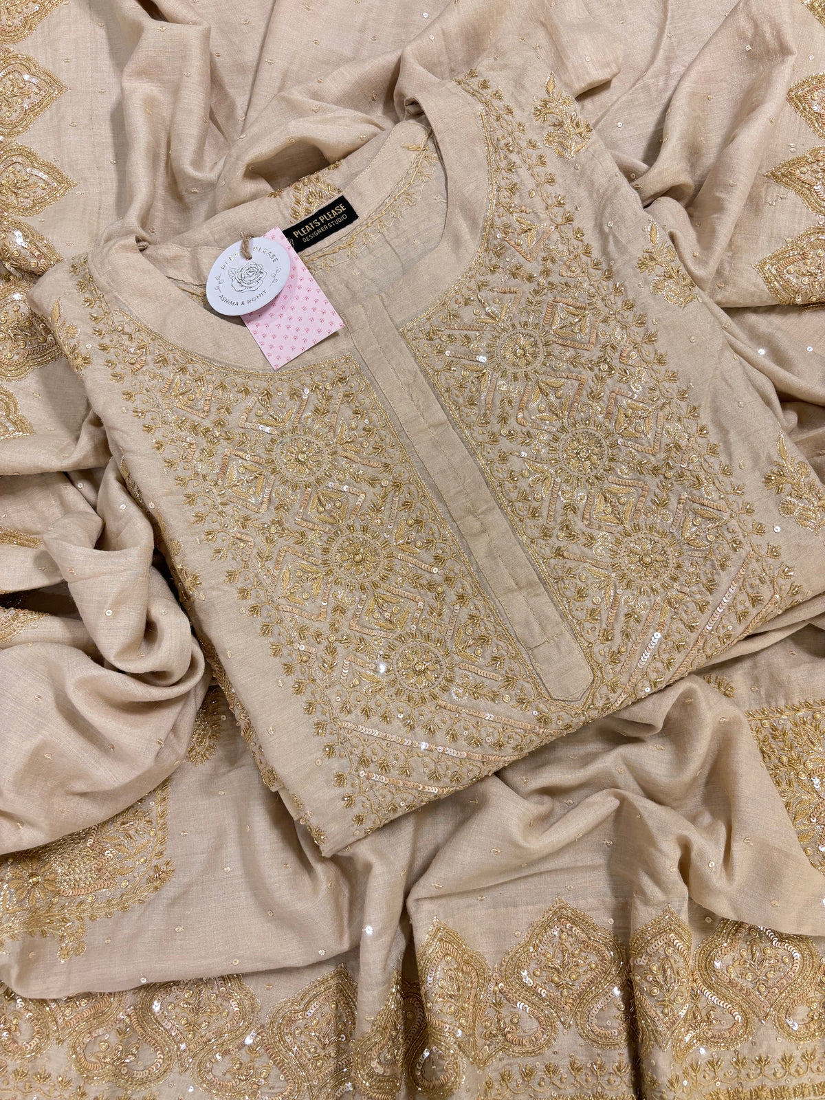 Dyeable Pure & Premium Monga Silk Chikankari A-Line Kurta & Dupatta