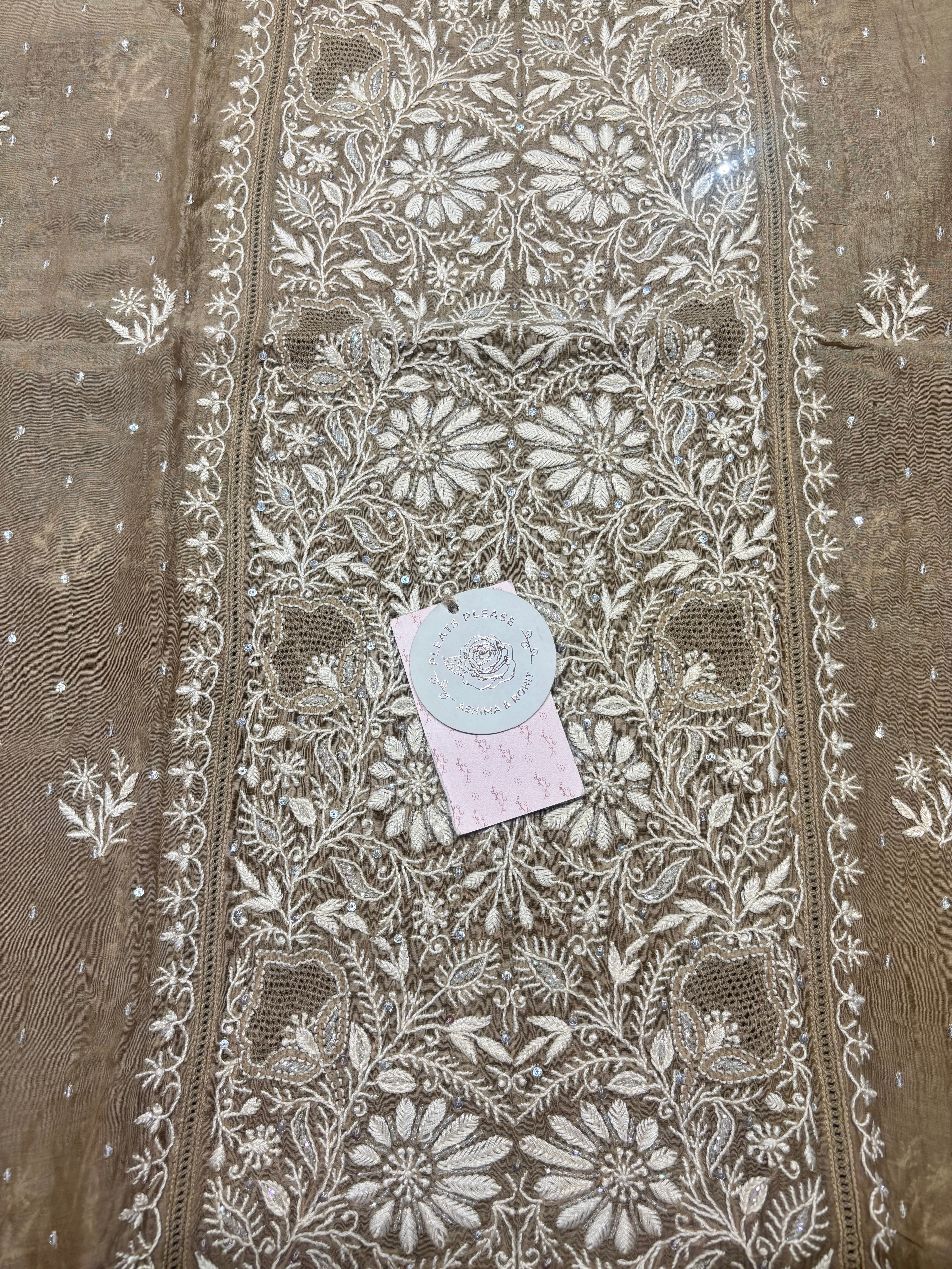 Brown Chanderi Mul Chikankari Kurta & Dupatta Set