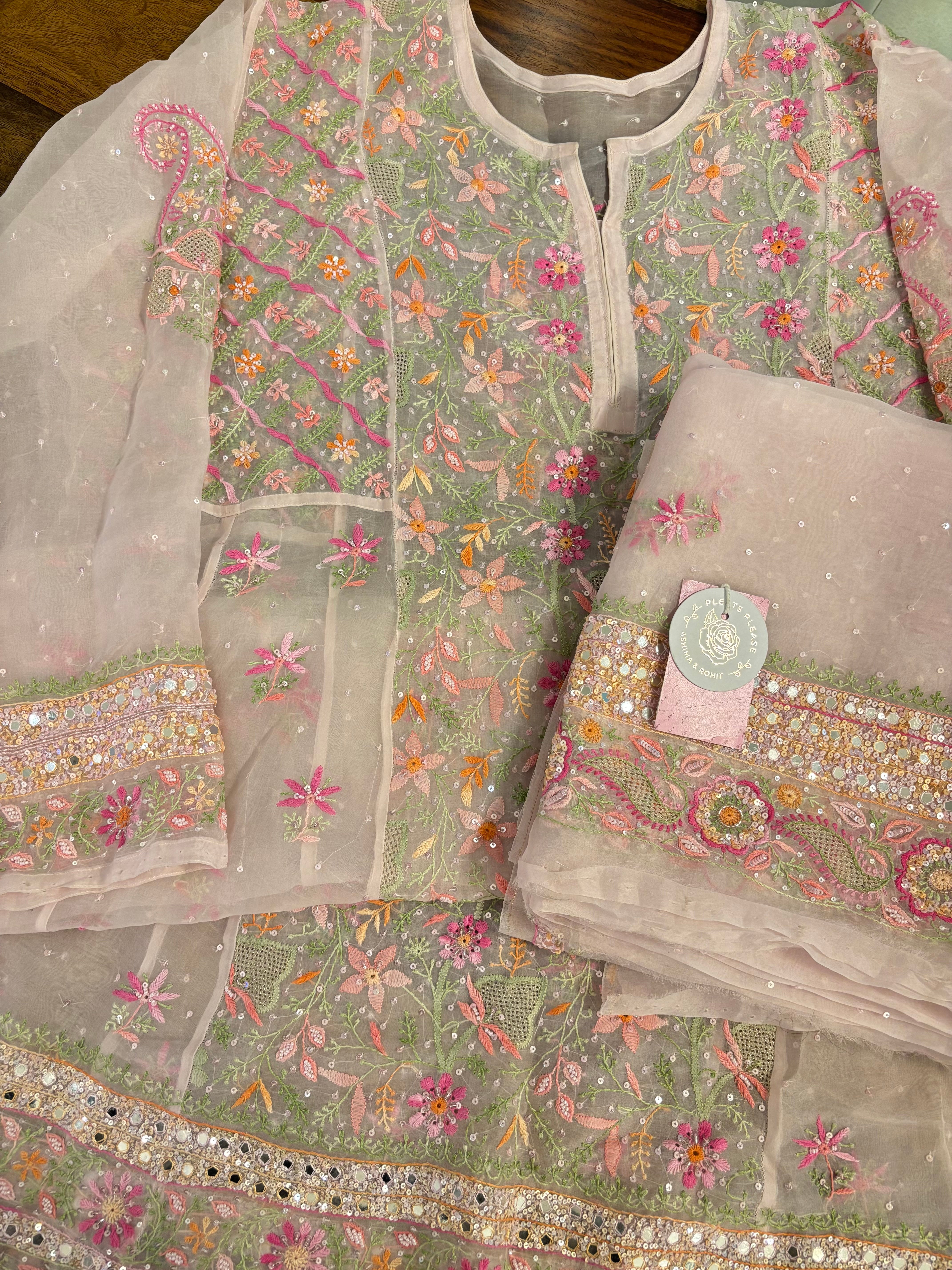 Blush Pink Organza Anarkali & Dupatta Set