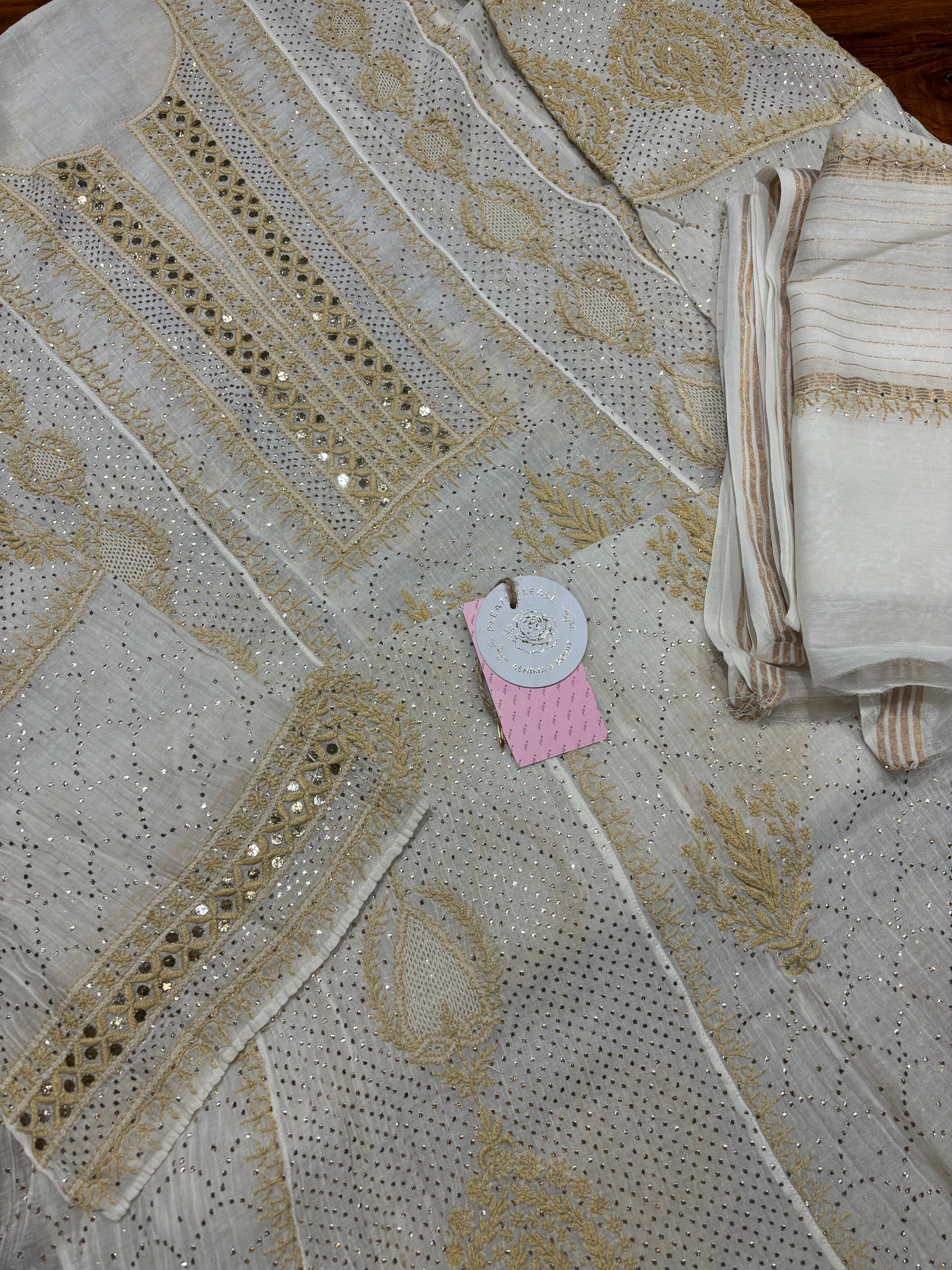 Dyeable Pure and Premium Chanderi Mul Chikankari & Mukaish Anarkali and Dupatta Set