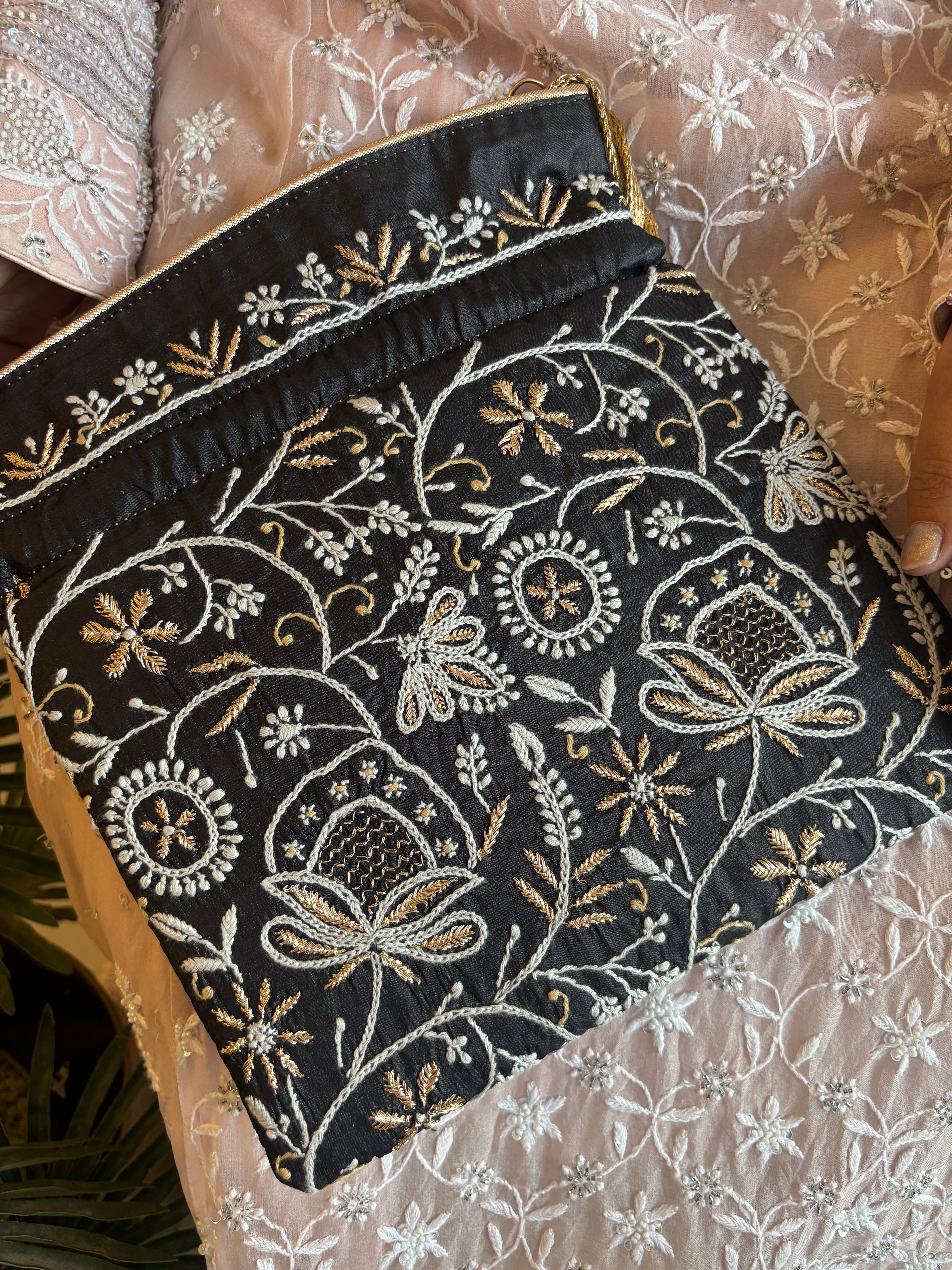 Black Chikankari Potli