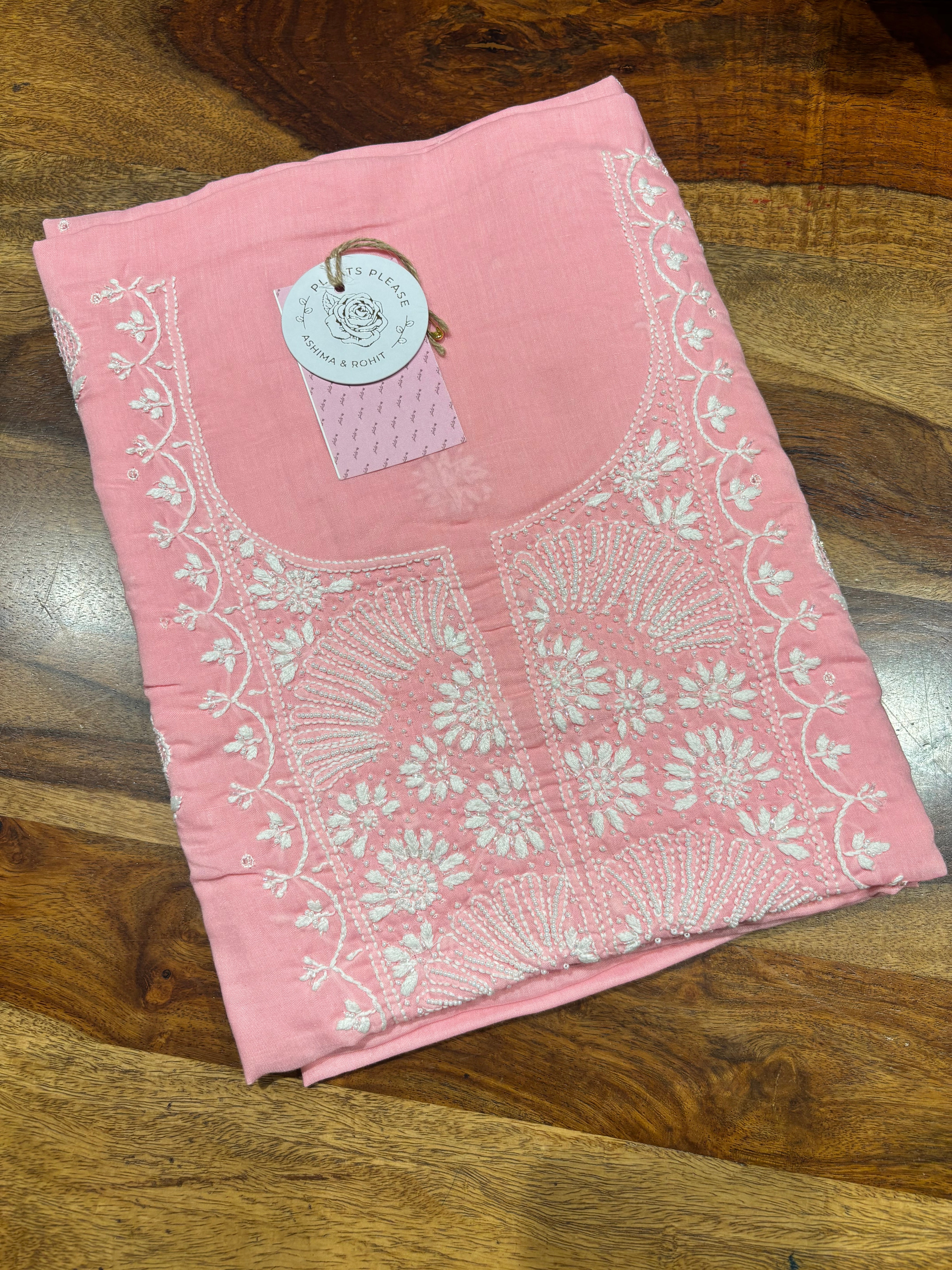Pink Mulmul Chikankari Kurta Fabric
