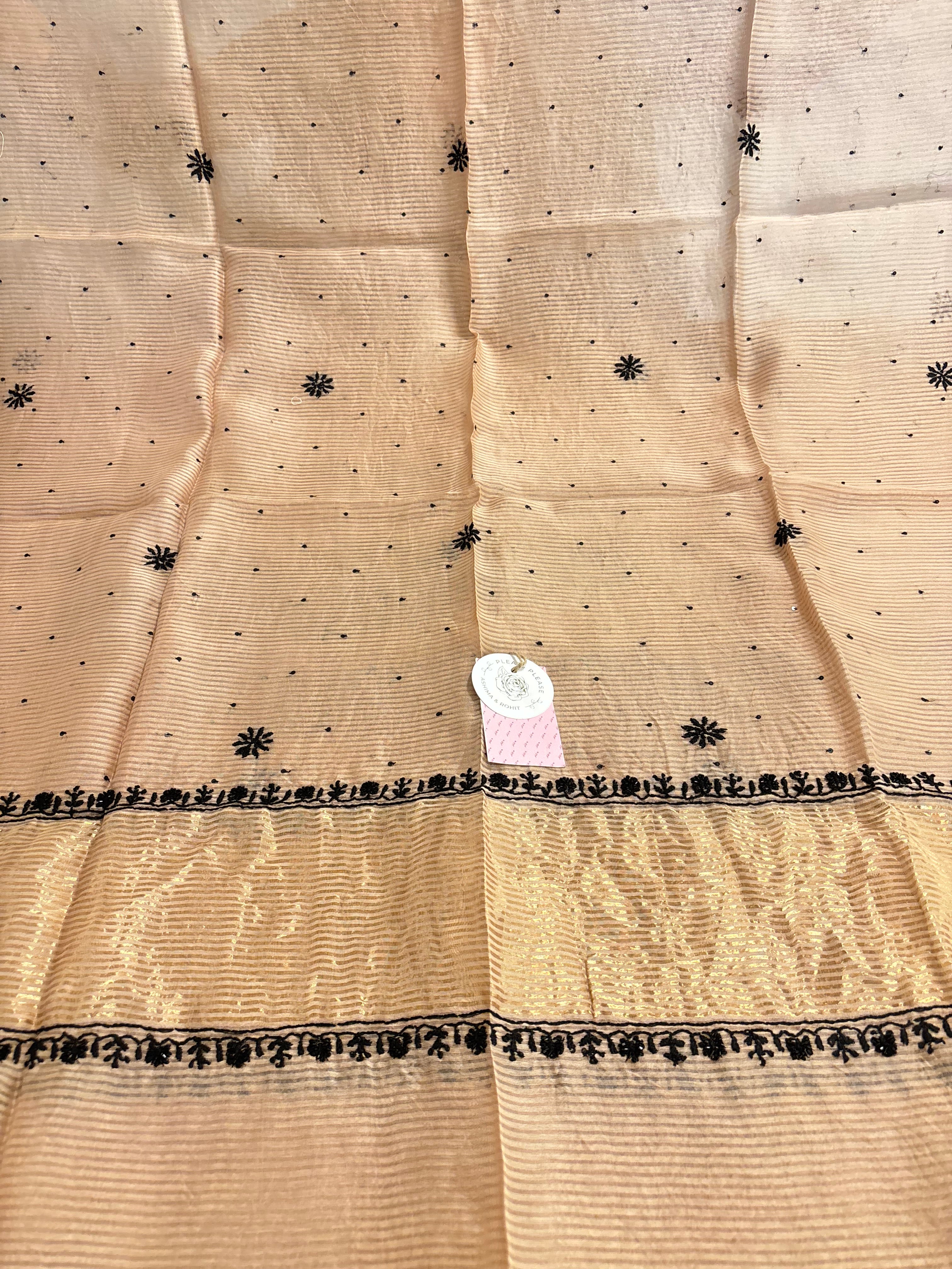Blush Cream Chanderi Chikankari Anarkali & Dupatta Set