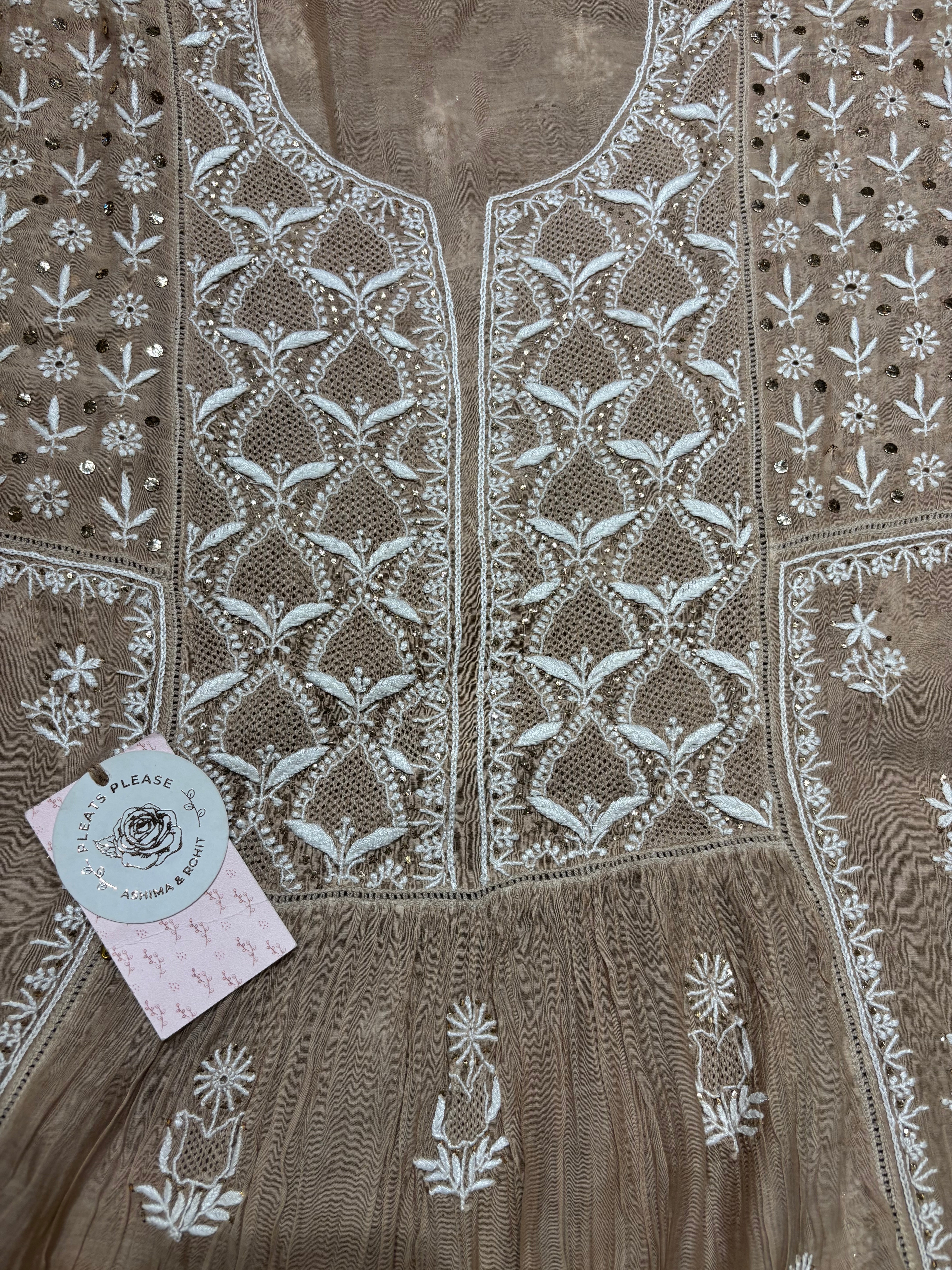 Brown Chanderi Mul Chikankari Tunic