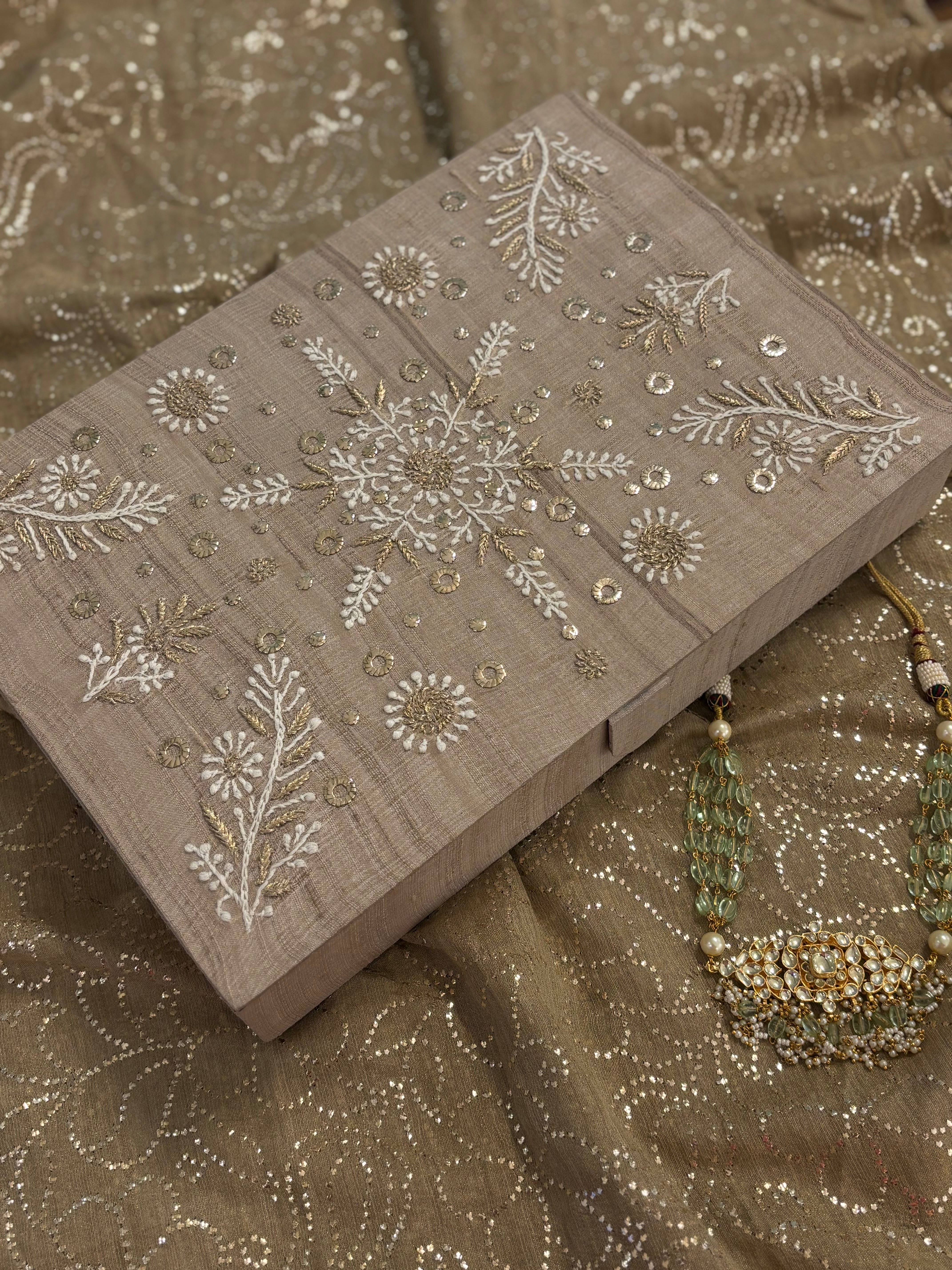 Natural Silk Chikankari Box