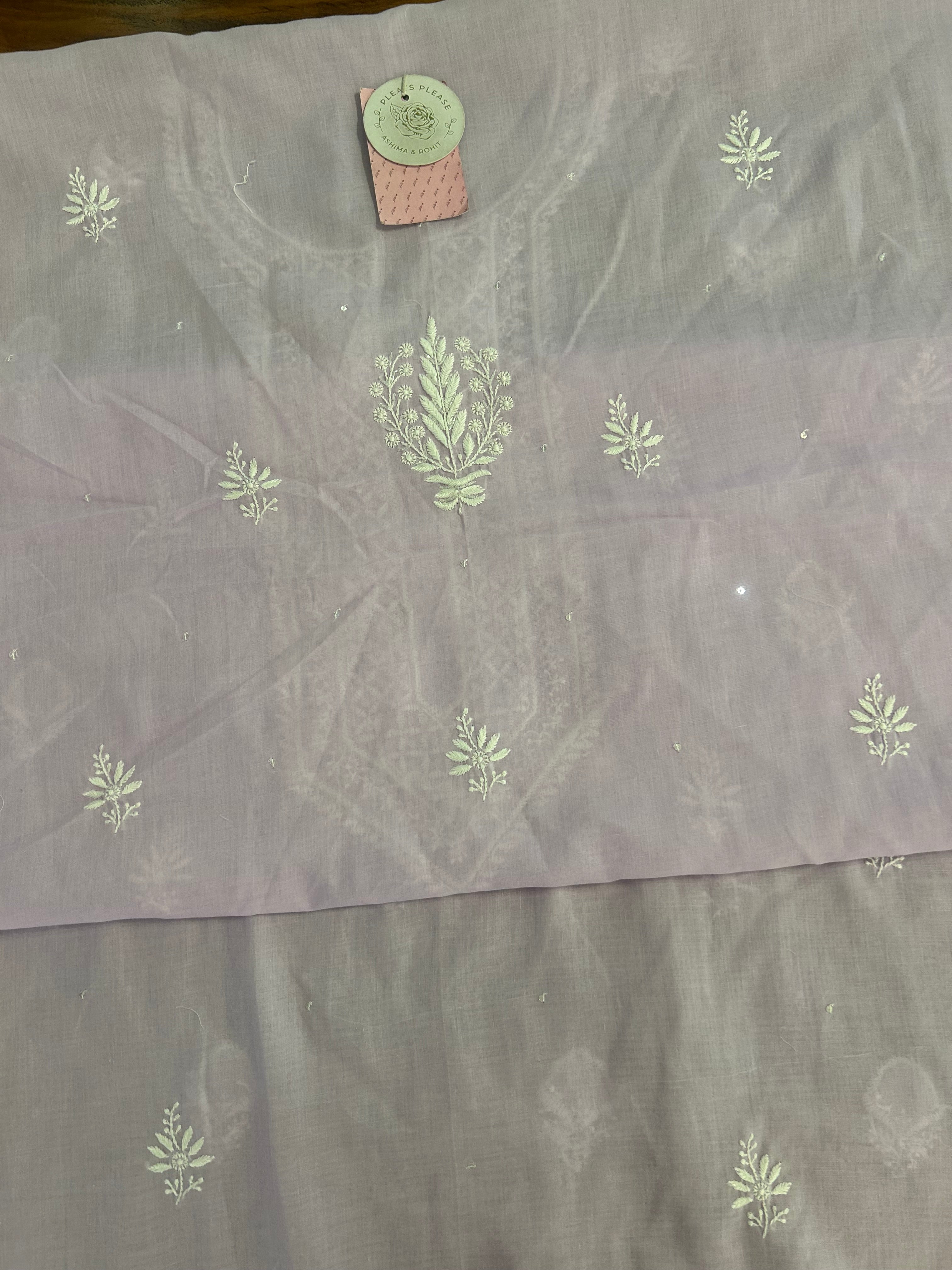 Lilac Mulmul Chikankari Kurta