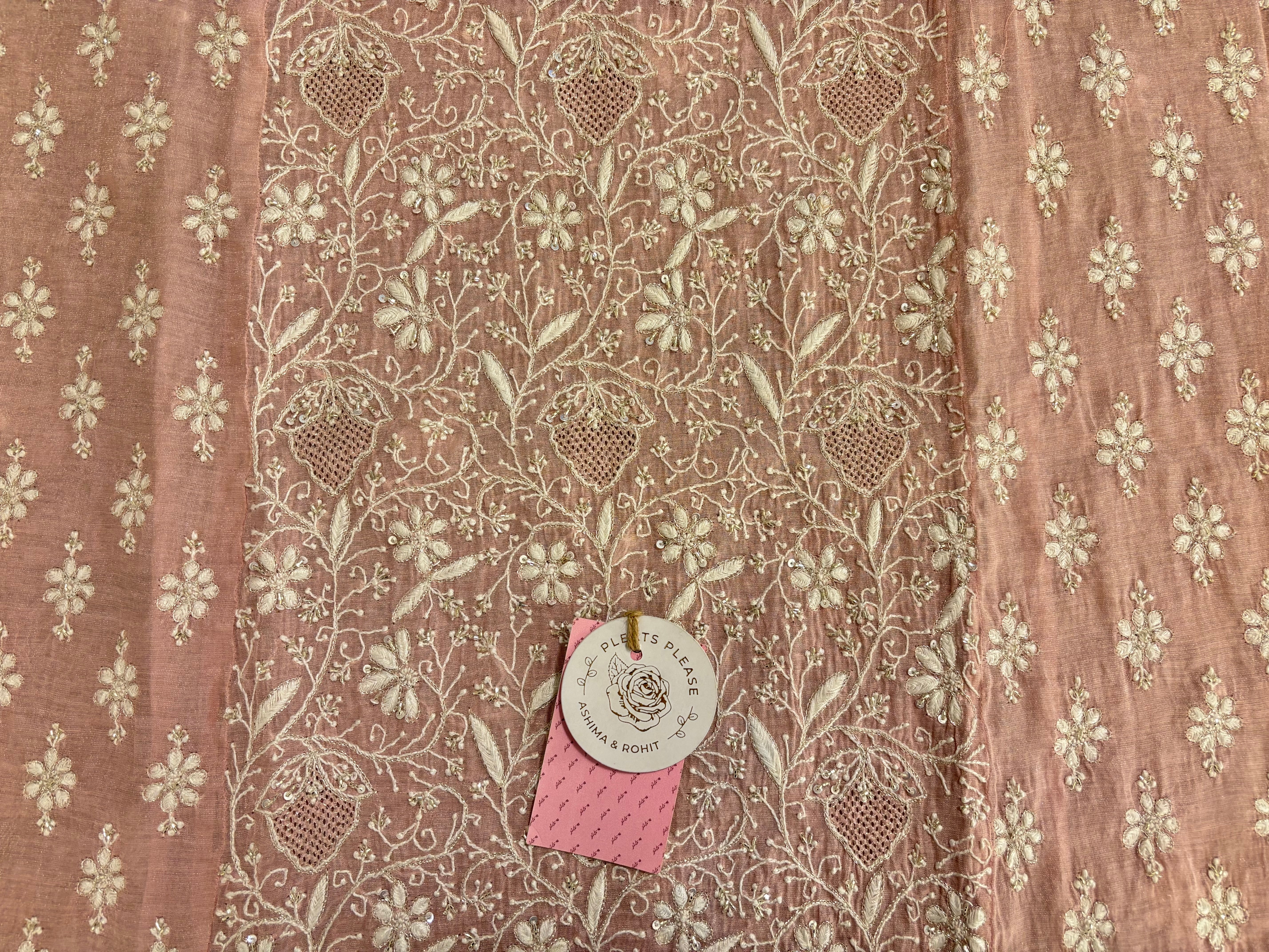 Blush Pink Pure Tissue Chikankari Kurta & Dupatta