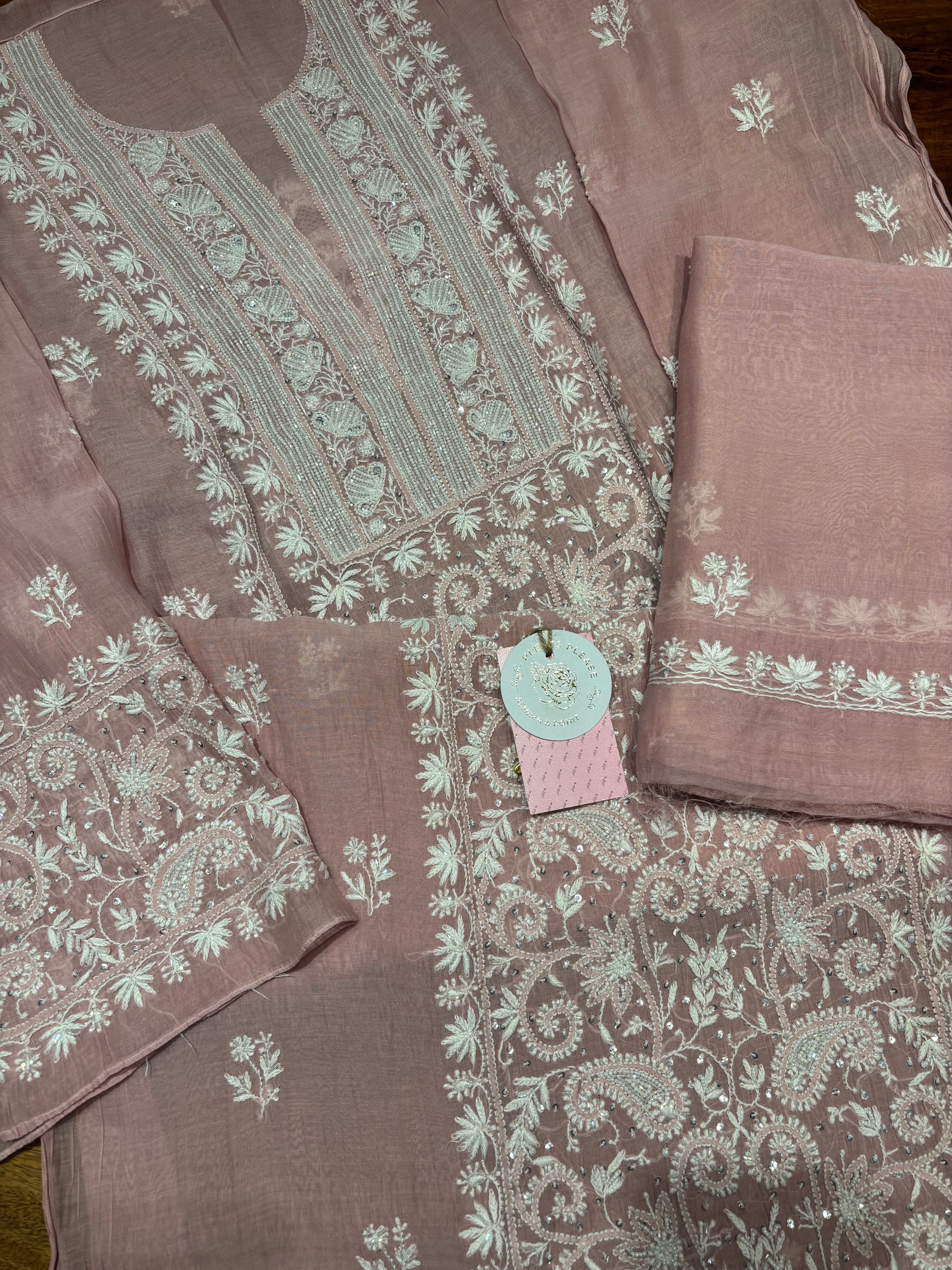 Oyster Pink Chanderi Mul Chikankari Kurta and Dupatta Set