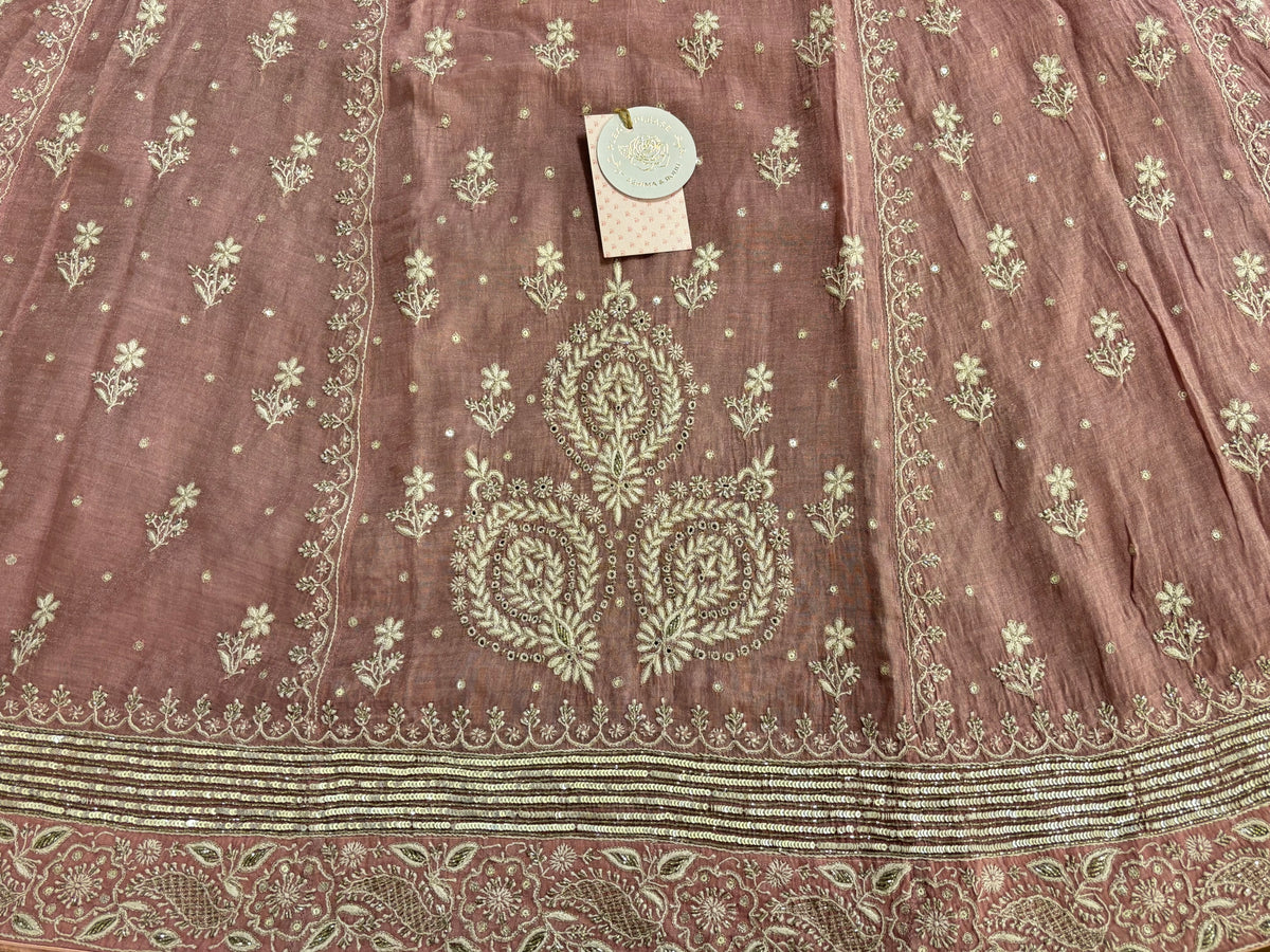 Pink Pure & Premium Tissue Chikankari Anarkali & Dupatta