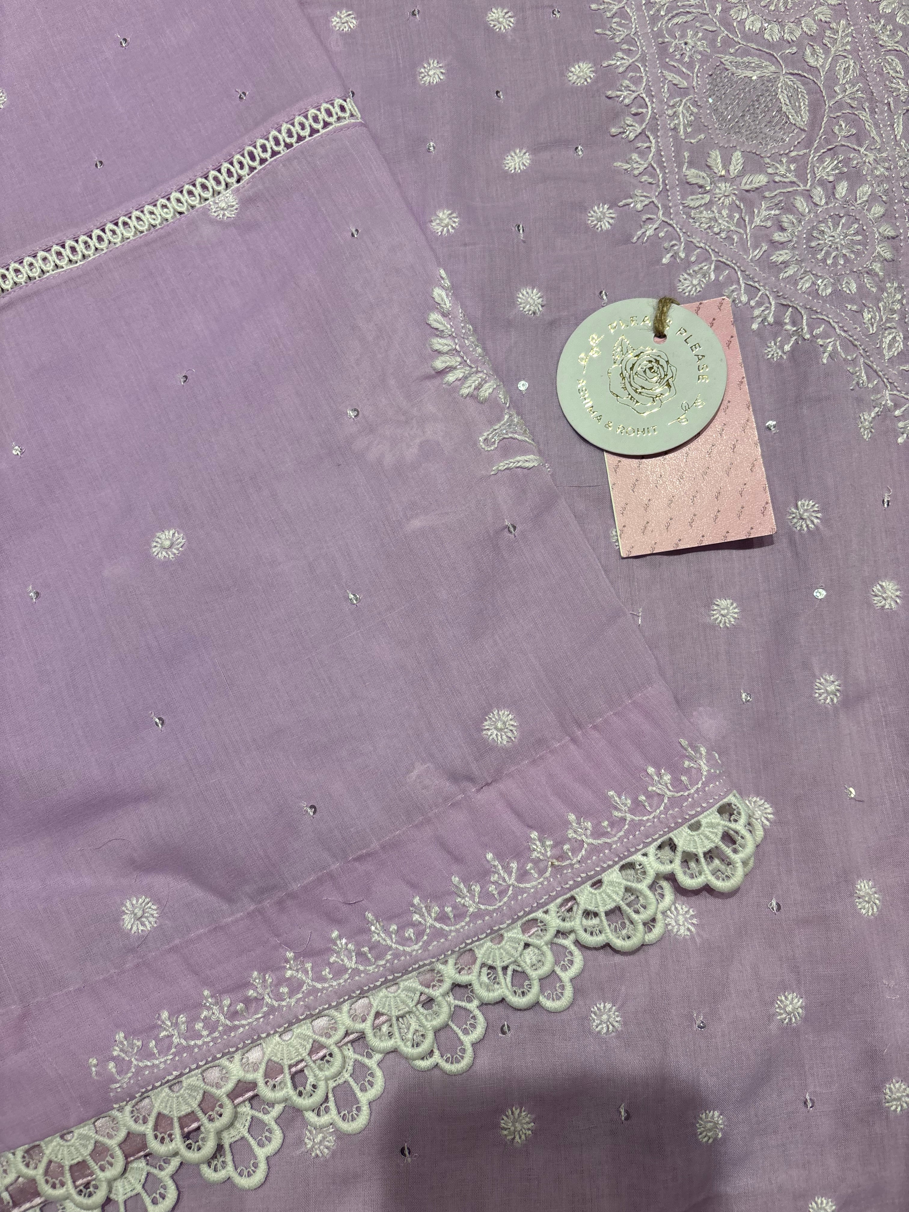 Lilac Mulmul Chikankari Kurta Fabric