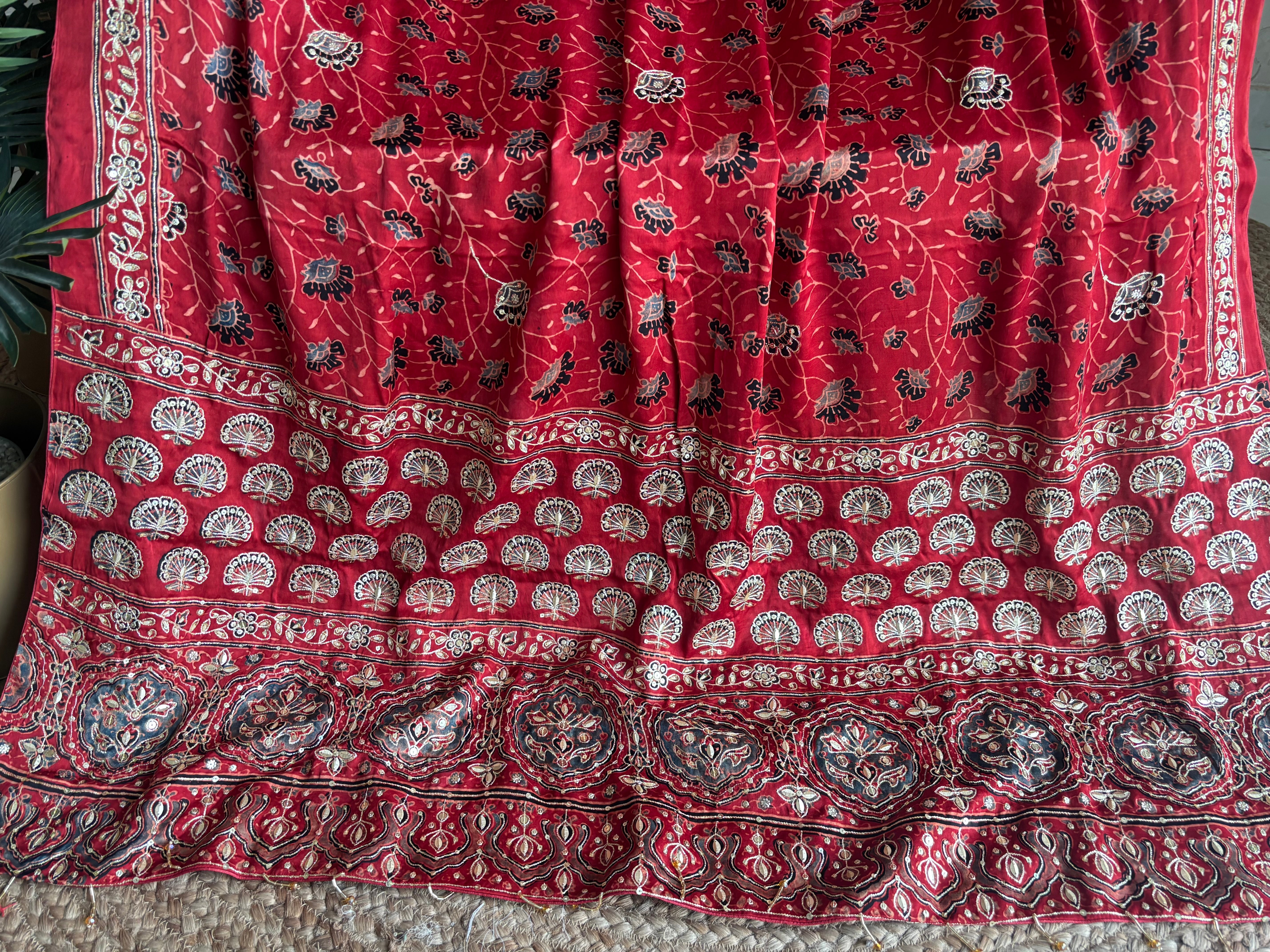Red Ajrakh Modal Silk Dupatta