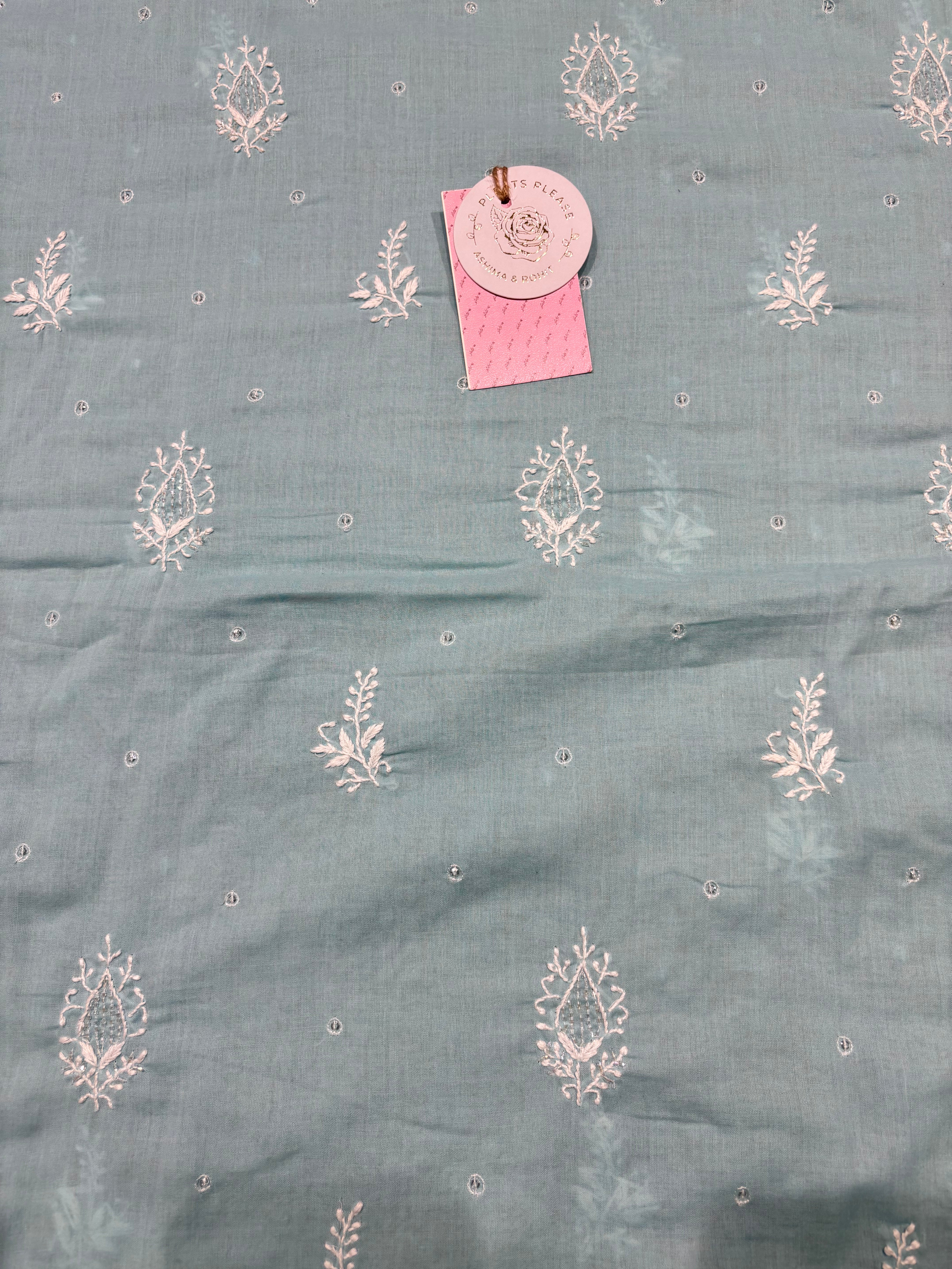 Powder Blue Mulmul Chikankari Kurta Fabric
