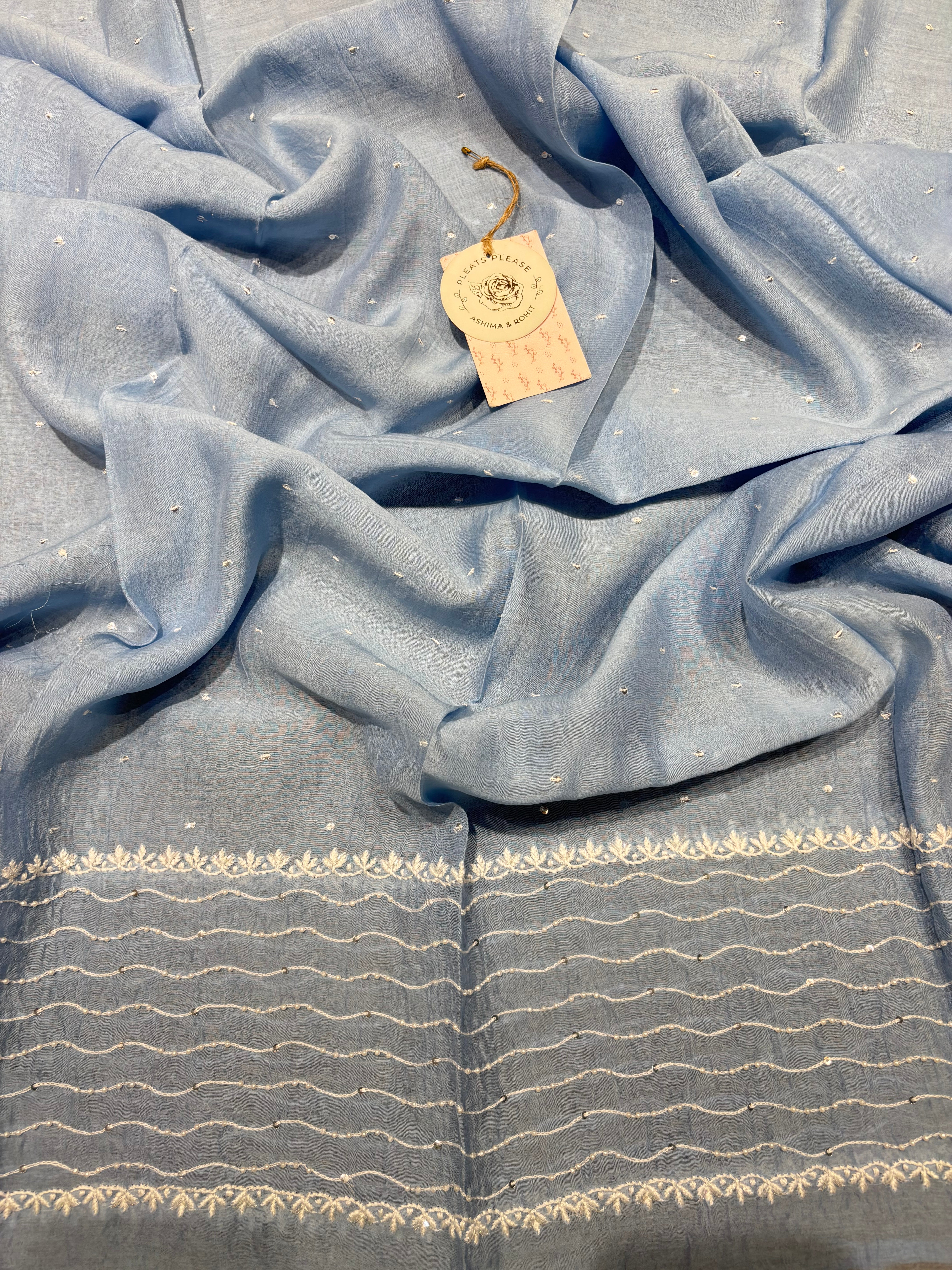 Powder Blue Chanderi Mul Chikankari Kurta & Dupatta Set