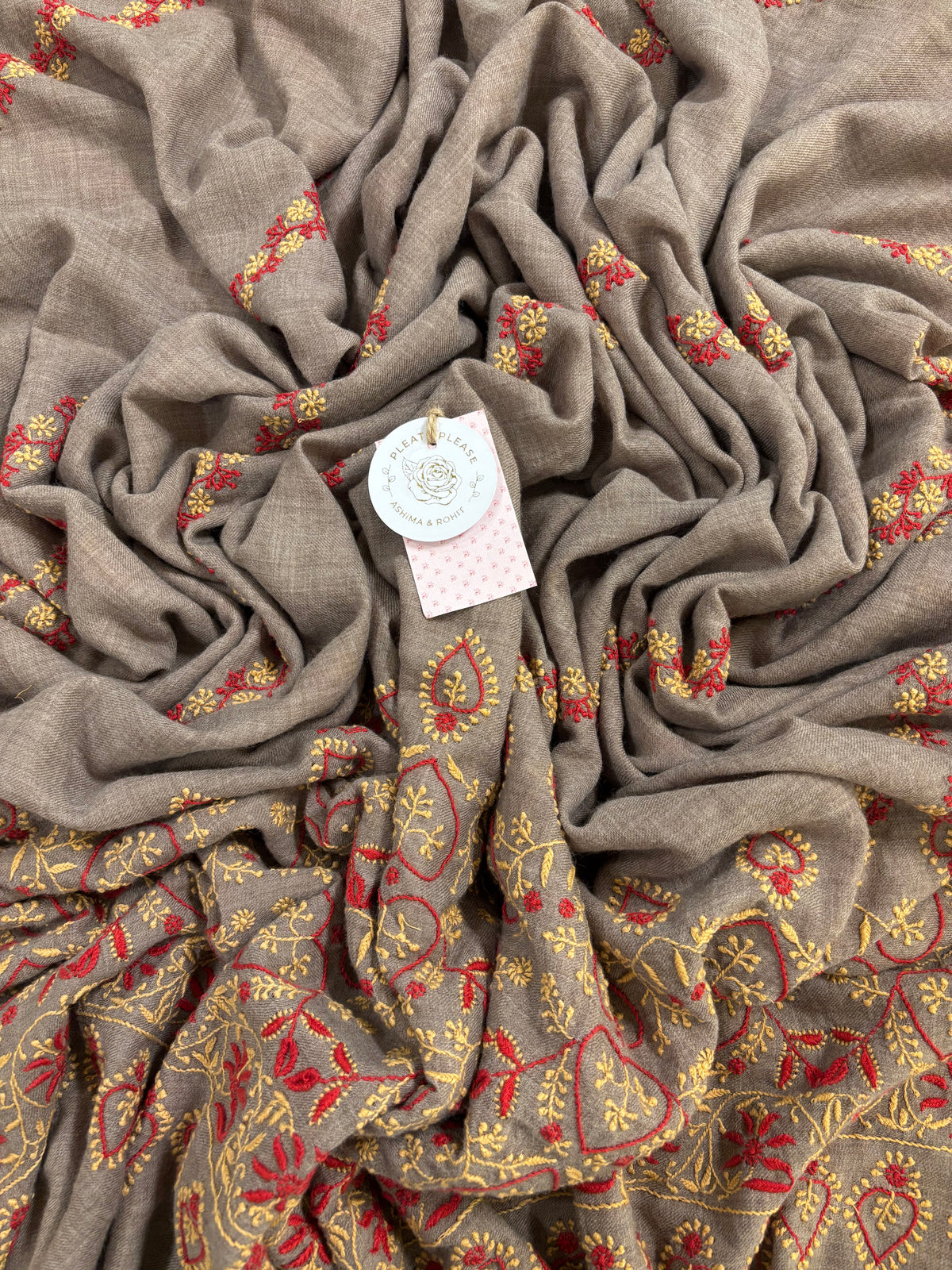 Grey Pashmina Chikankari Shawl