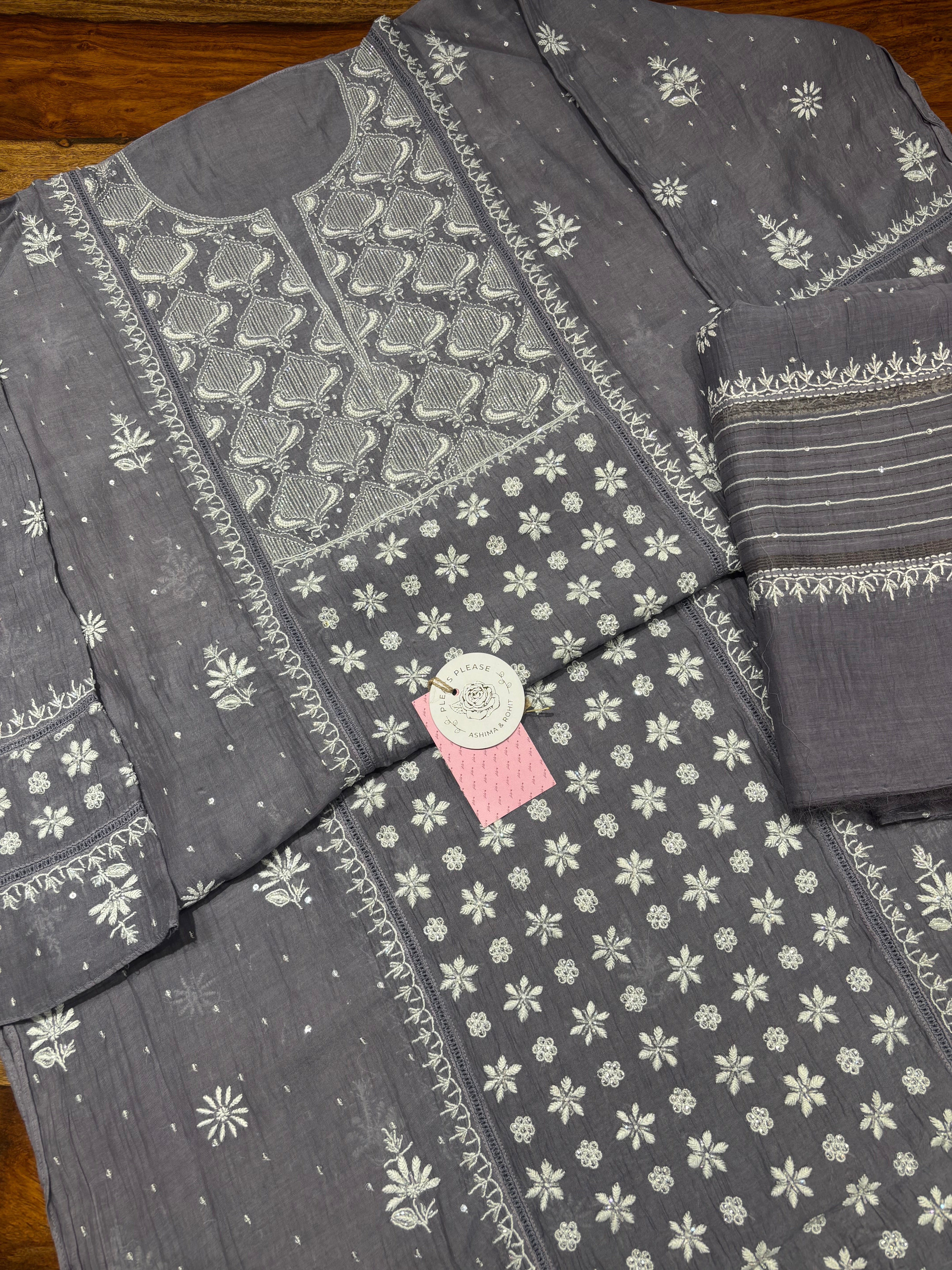 Midnight Purple Chanderi Mul Chikankari Kurta & Dupatta Set