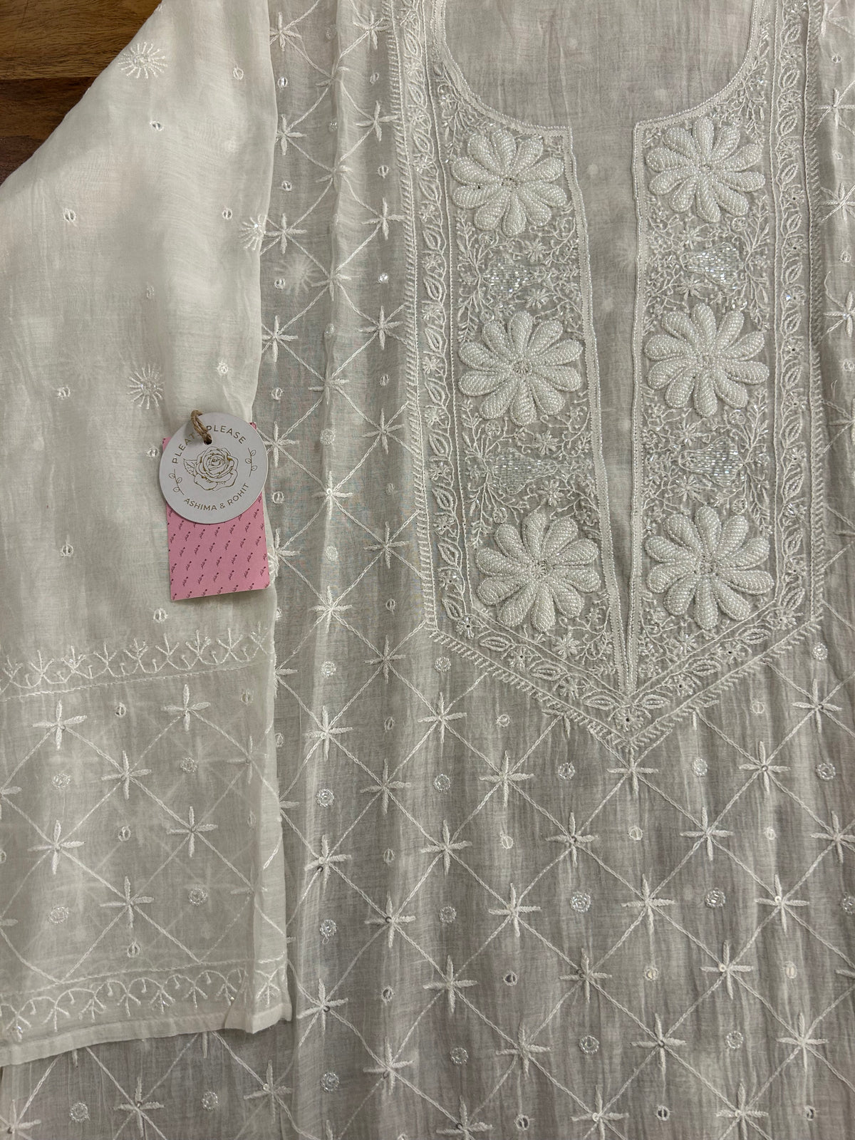 Dyeable Chanderi Mul Chikankari Kurta & Dupatta