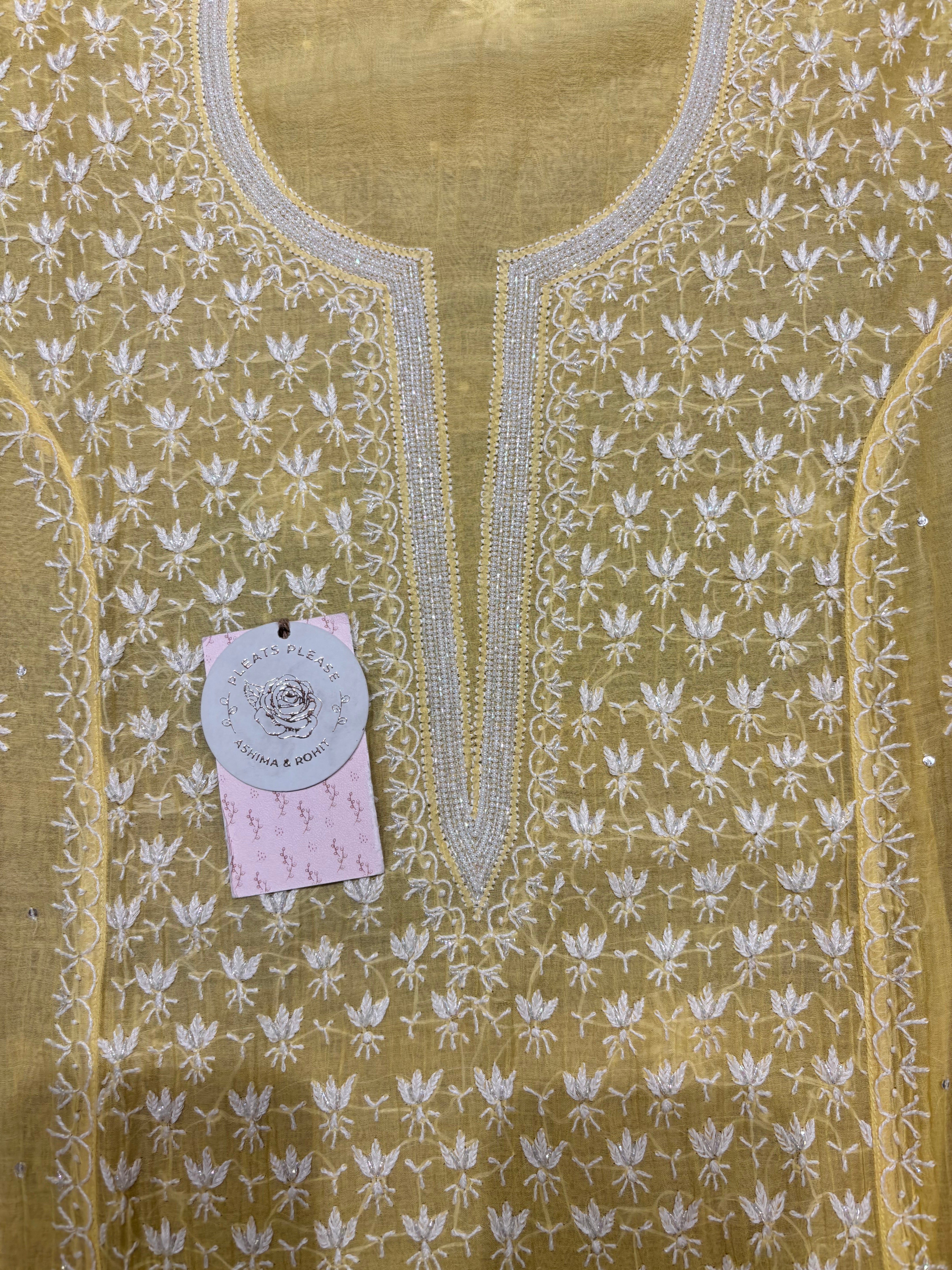 Yellow Chanderi Mul Chikankari Kurta and Dupatta Set