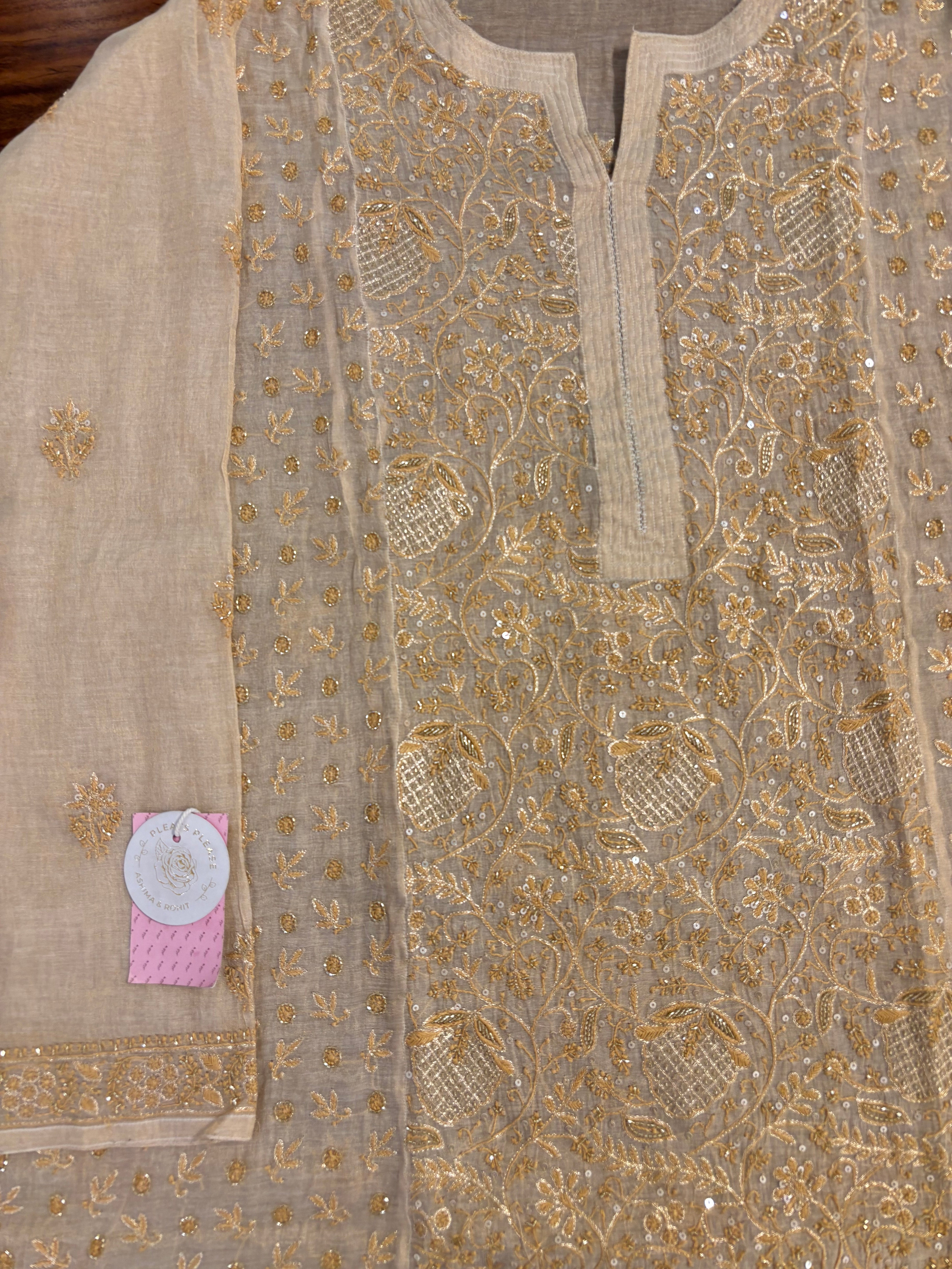 Dyeable Pure Tissue Chikankari Kurta & Dupatta