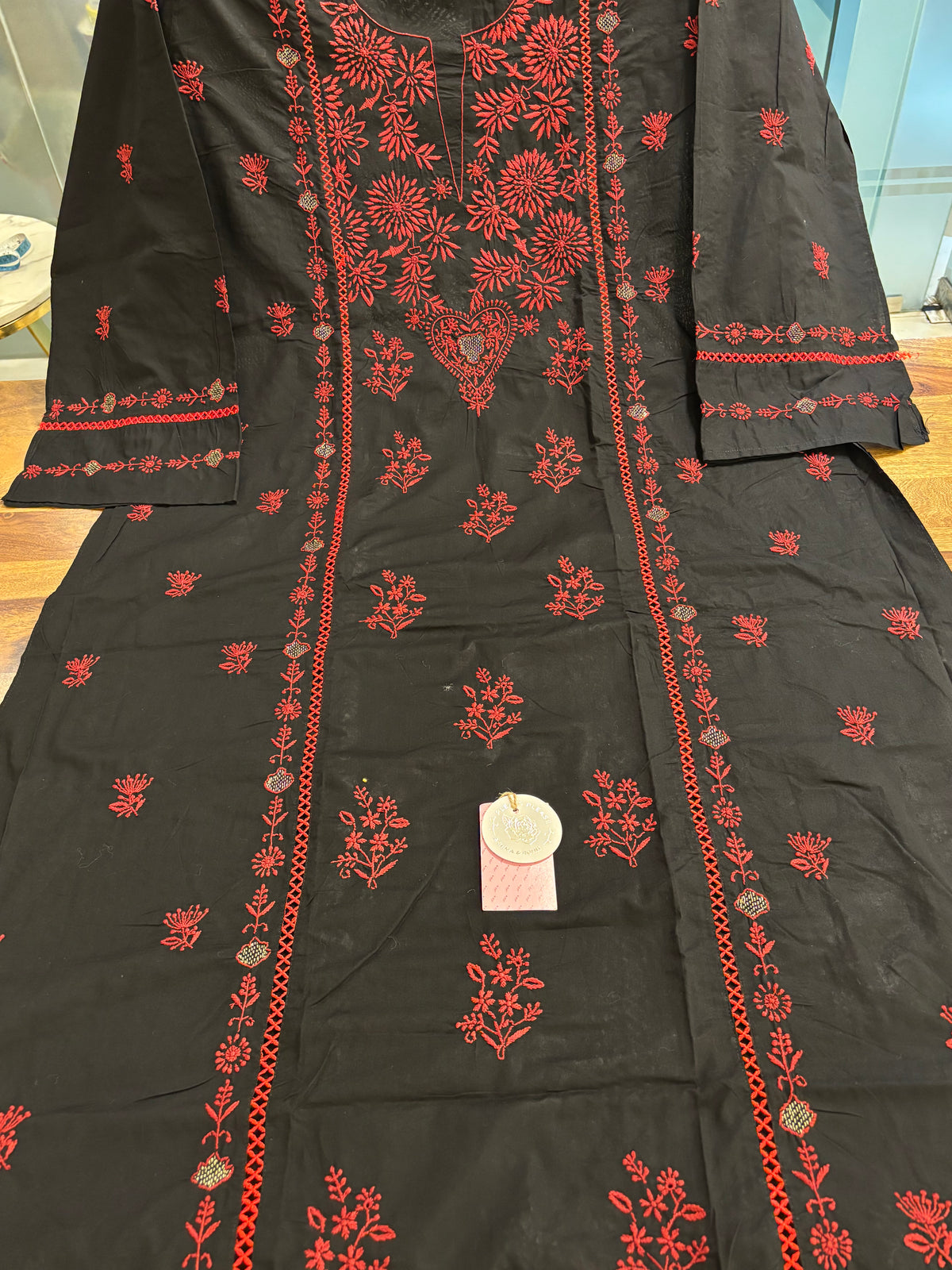 Black Cotton Chikankari Women Kurta