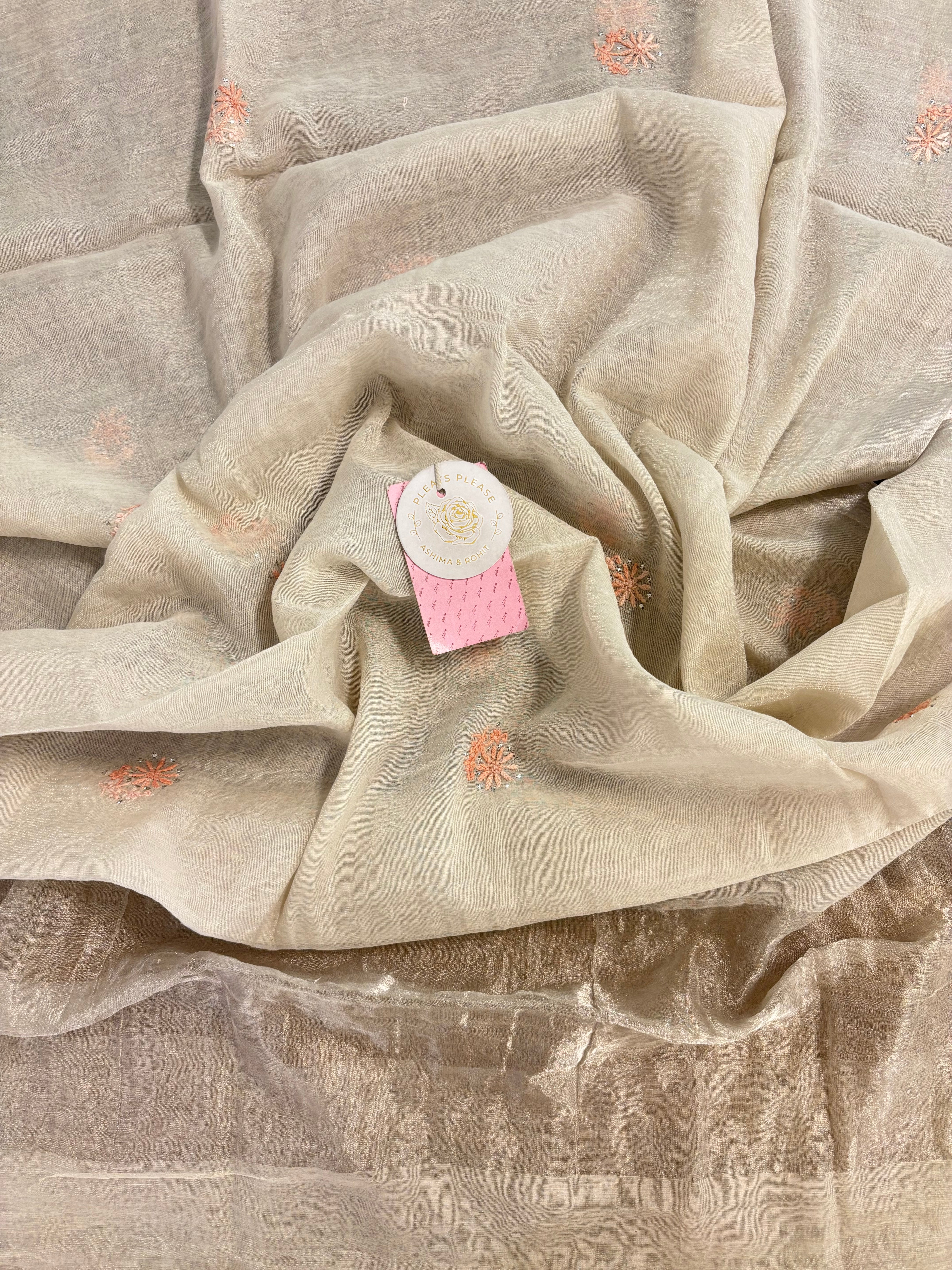 Dyeable Pure & Premium Silver Tissue Mukaish Chikankari Angrakha Kurta & Dupatta